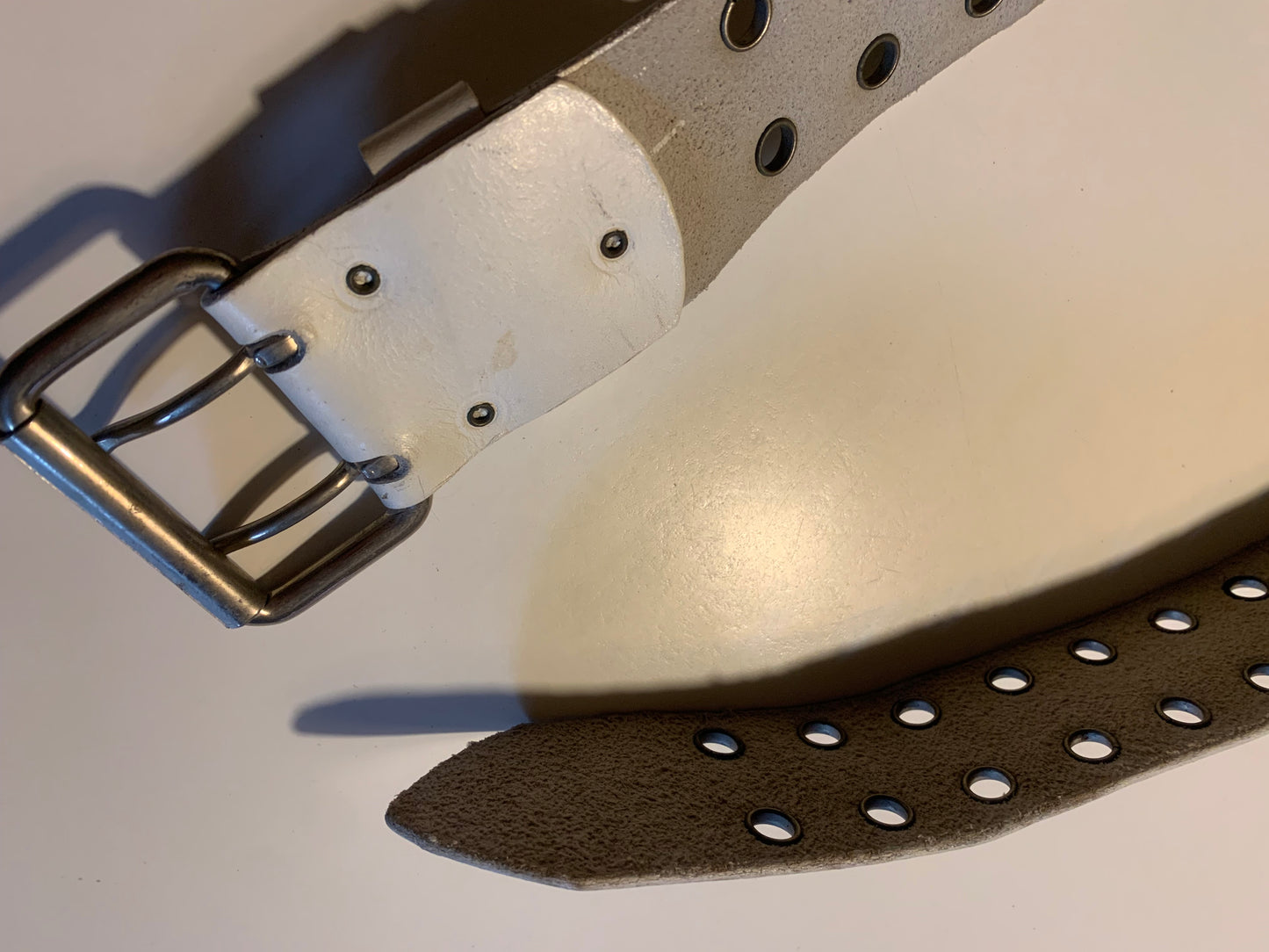 Rock n' Roll White Leather Belt with Grommets circa 1970s