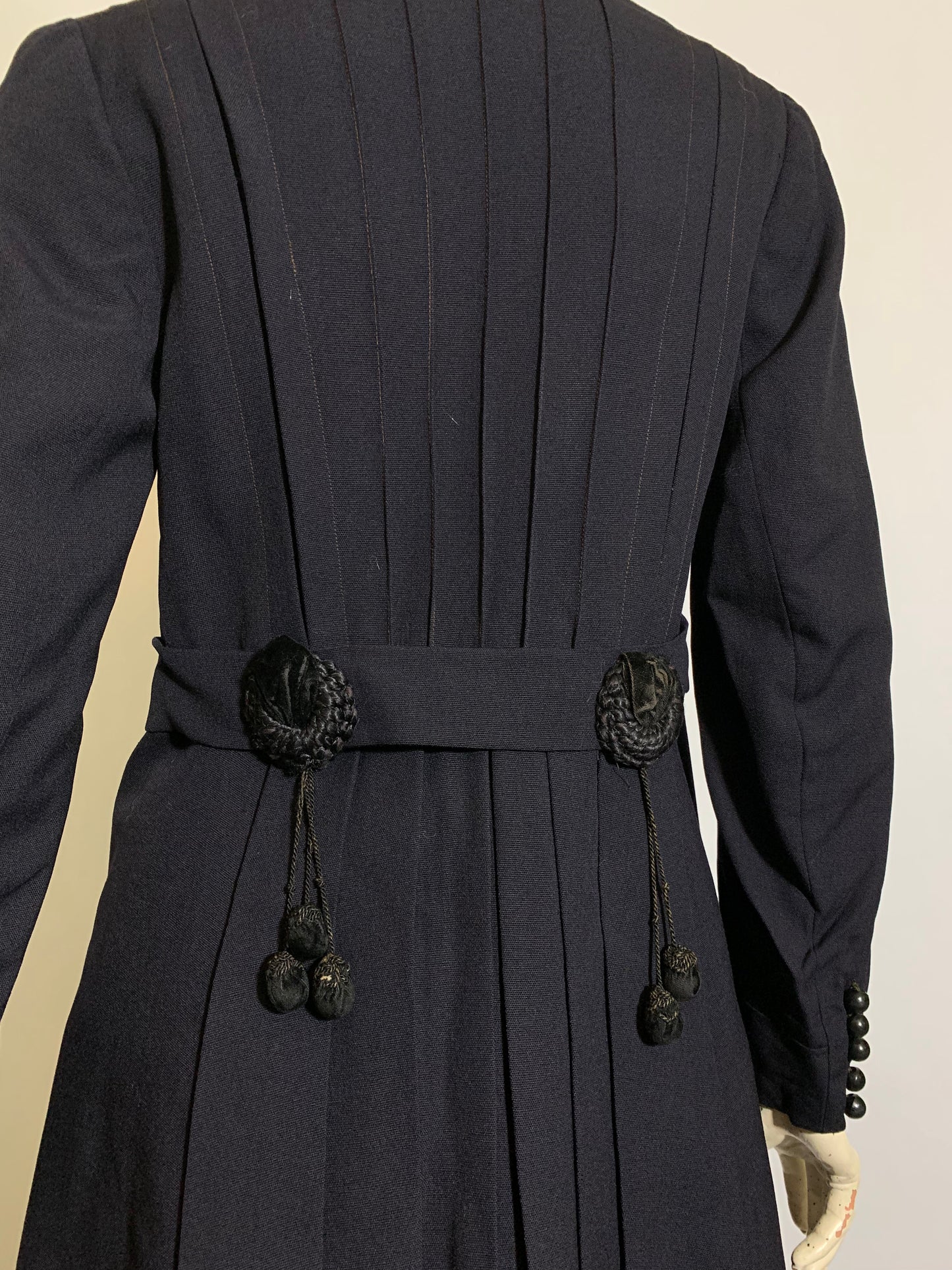 Votes for Women! Deep Blue Wool 2 Pc Walking Suit Dress with Velvet and Silk Accents circa 1910s