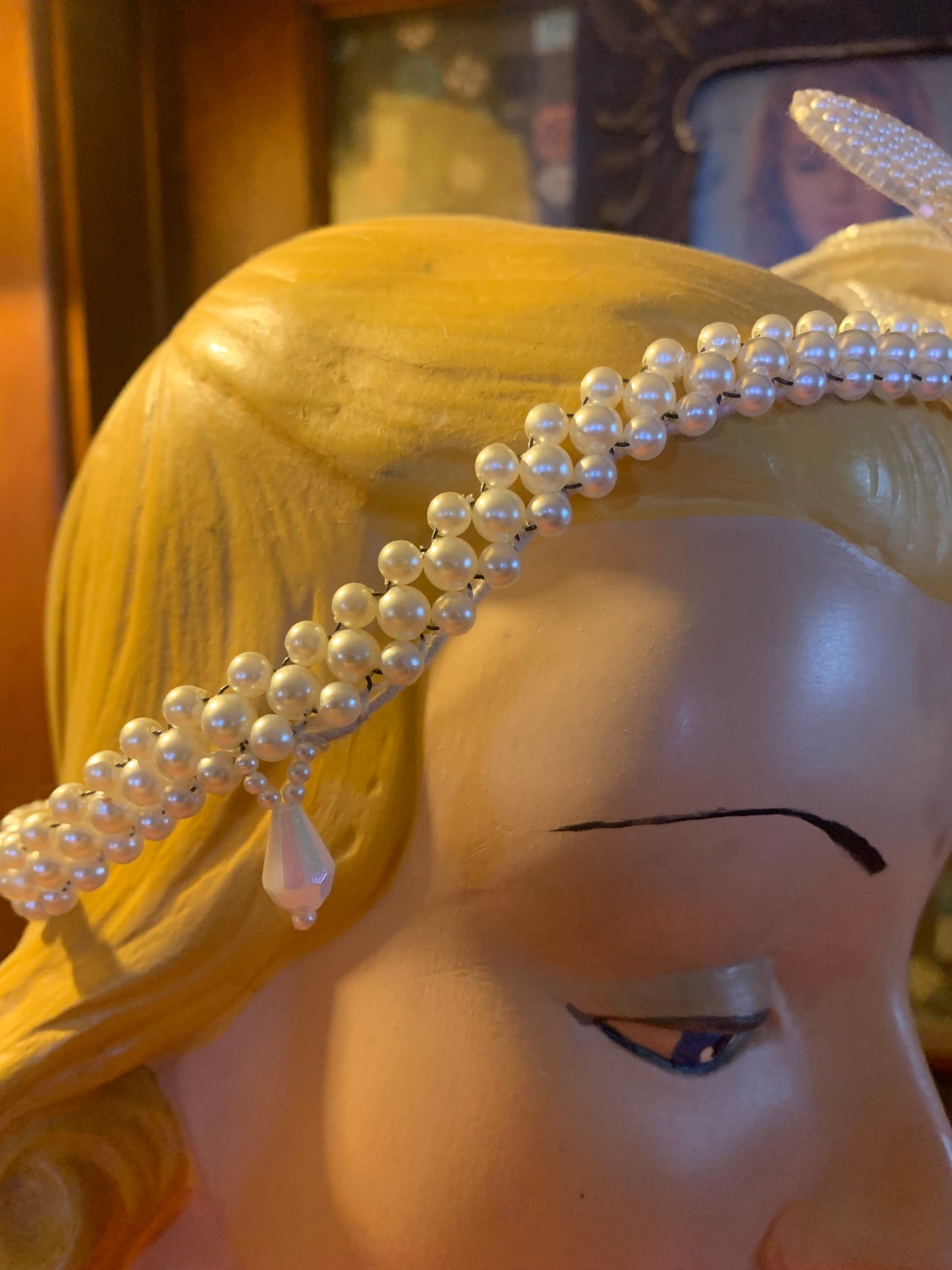 Beaded Lily Faux Pearl Bridal Headpiece circa 1980s