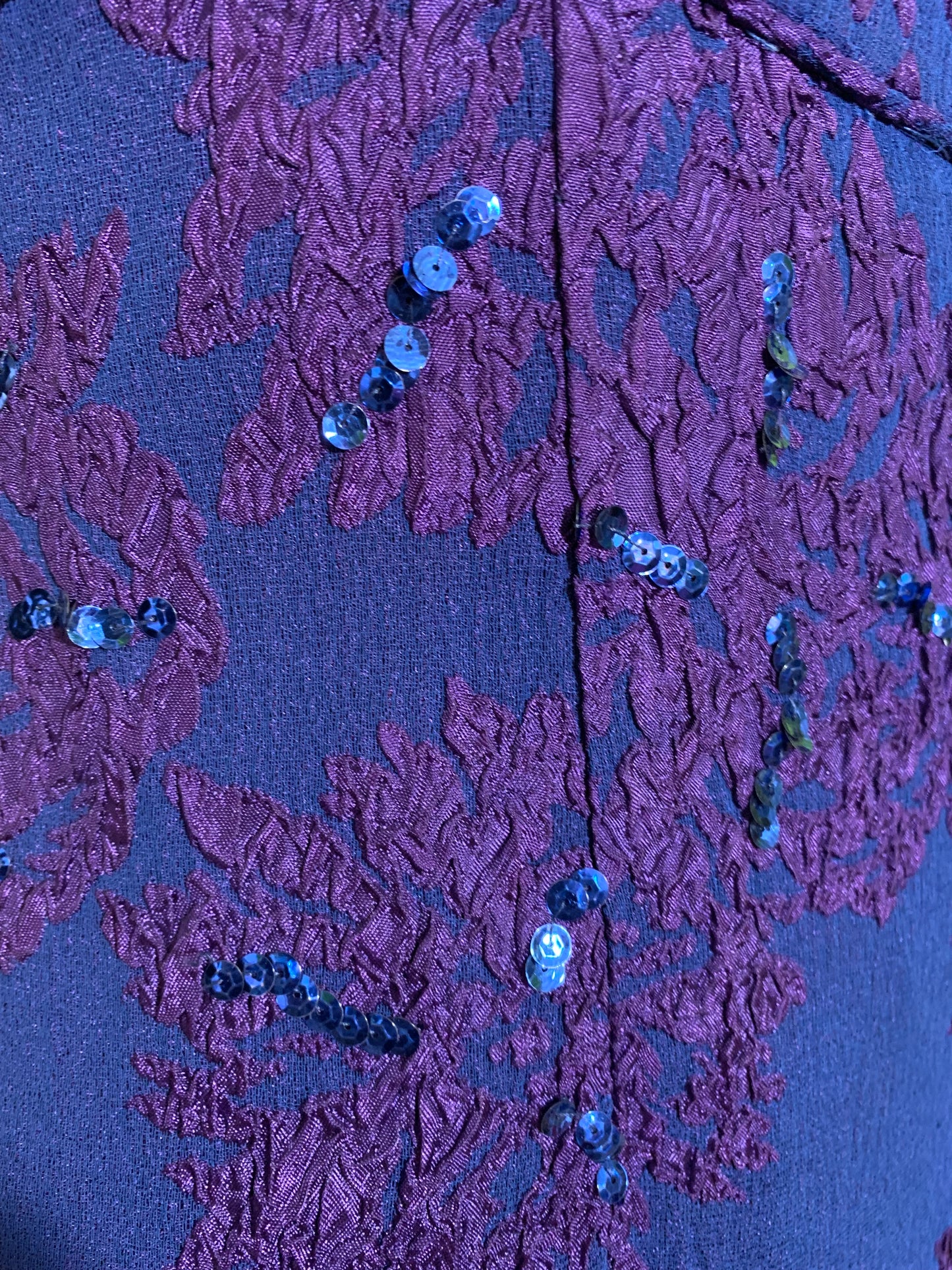 Sultry Sapphire Blue and Purple Sequined High Slit Evening Dress circa 1960s