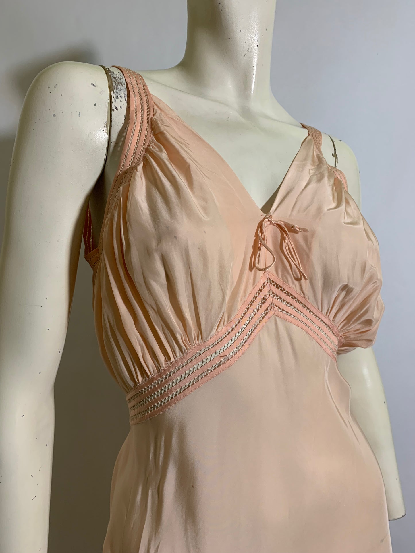 Peach Silk Bow Trimmed Bias Cut Nightgown circa 1930s