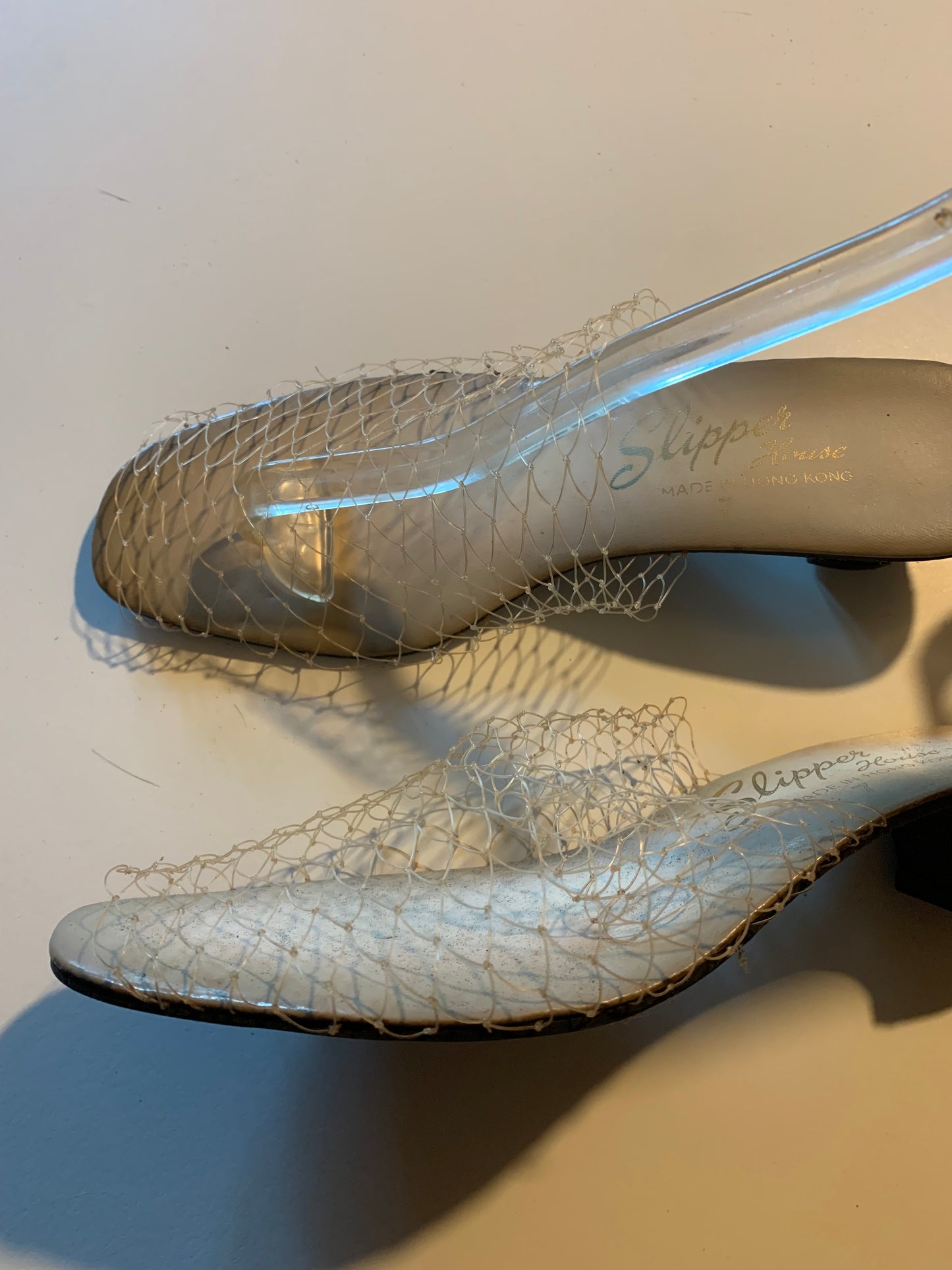 Iconic "Invisible" Clear Fishnet Low Heel Shoes circa 1970s US 7
