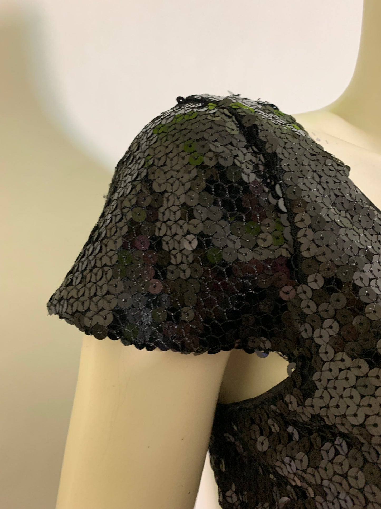 Black Sequined Peplum Blouse circa 1990s/2000s Lord & Taylor