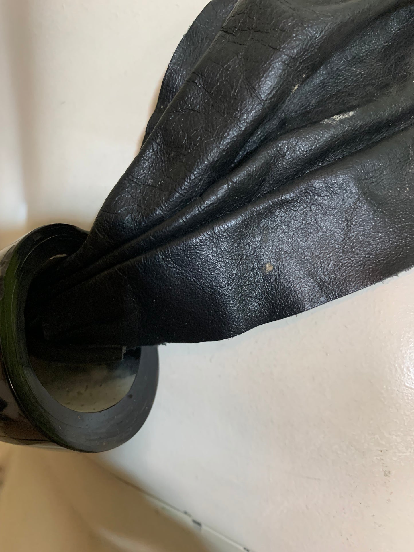 Black Leather Faux Bone and Tie Closure circa 1980s