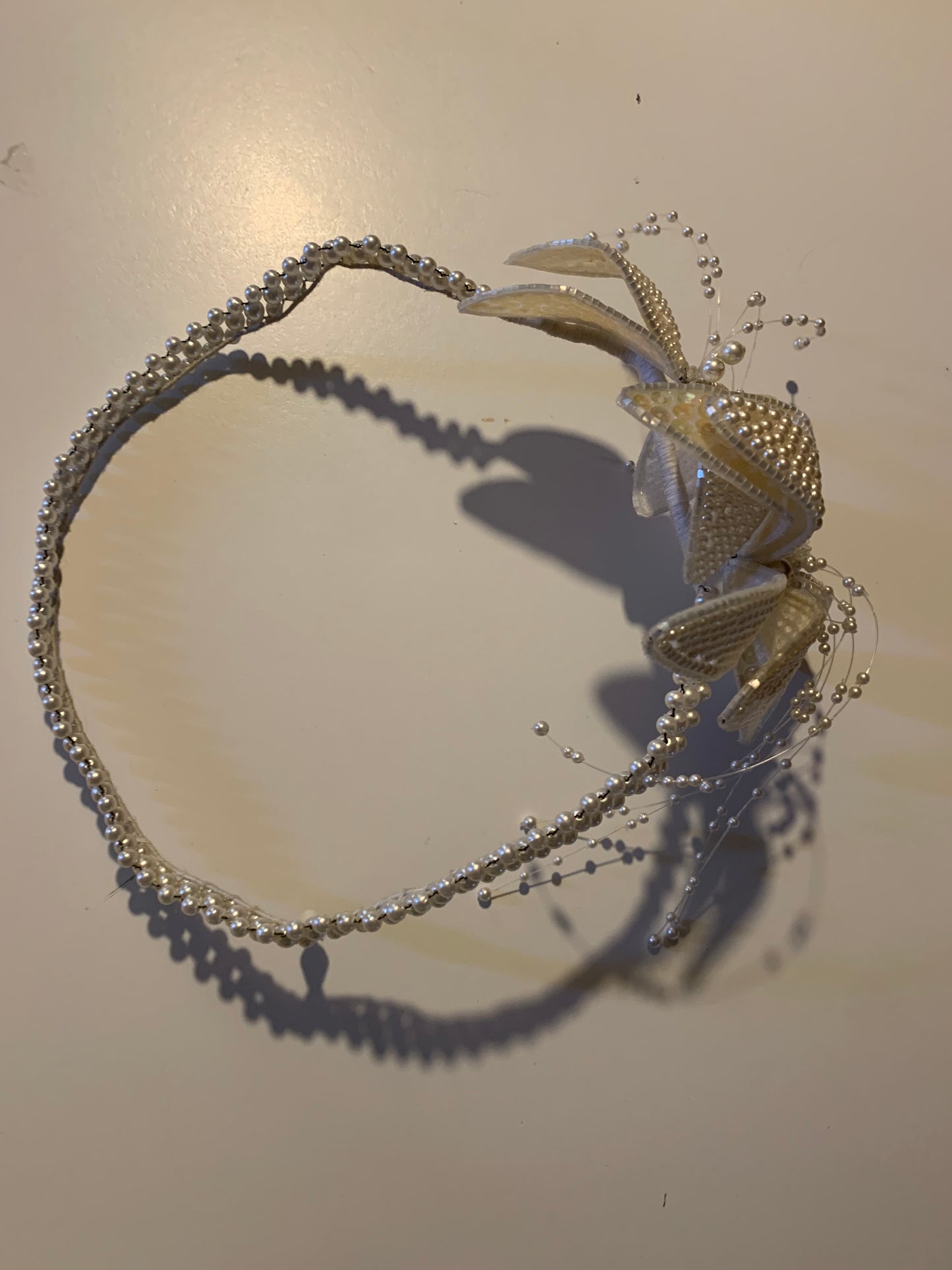 Beaded Lily Faux Pearl Bridal Headpiece circa 1980s