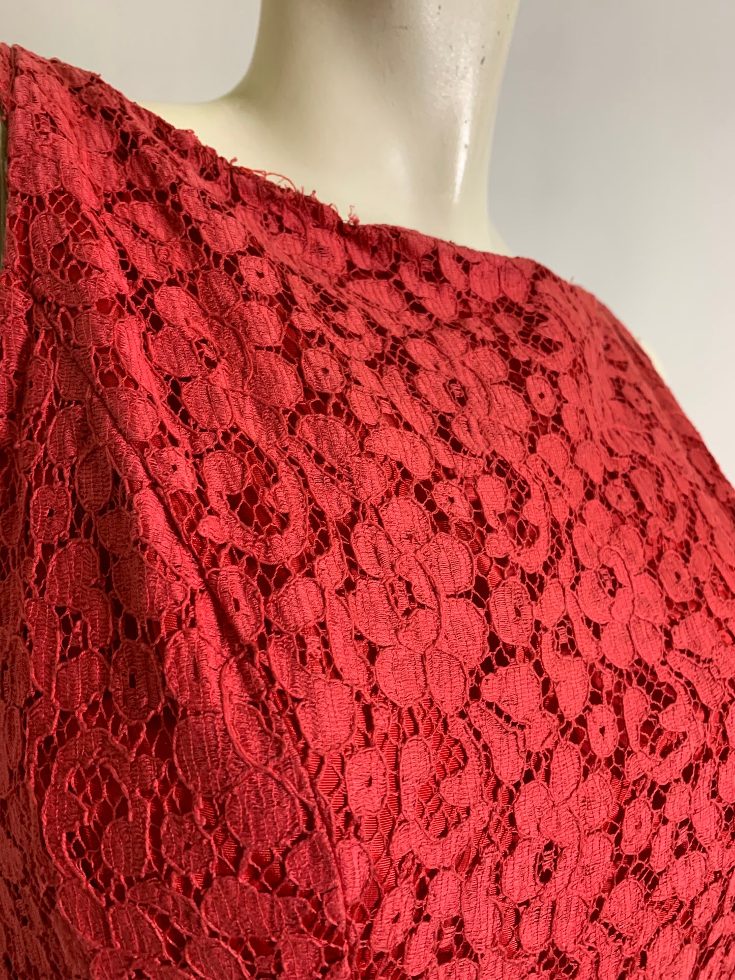 PInk-Red All Lace Princess Seamed Dress circa 1960s