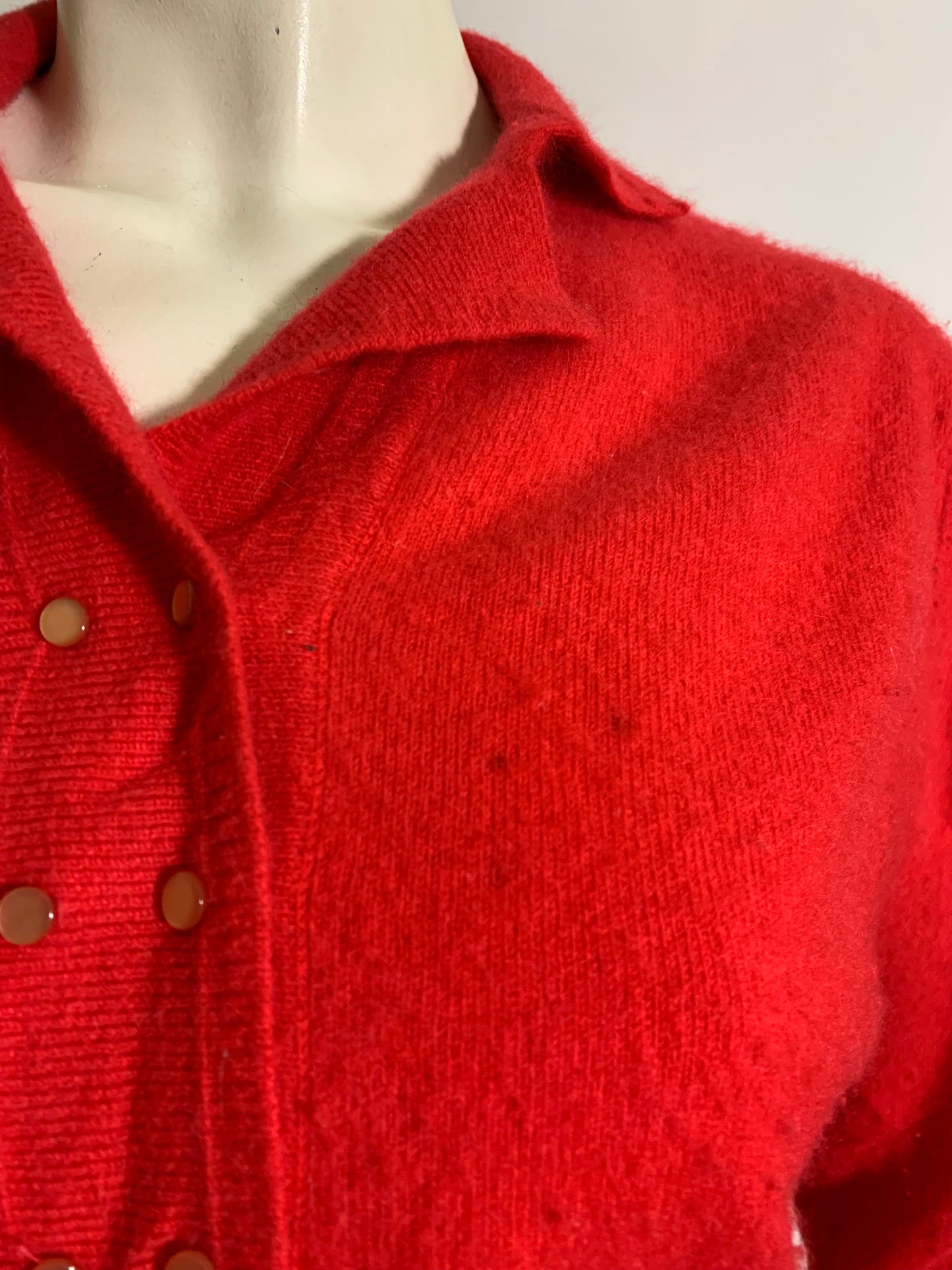 RESERVED Melon Red Wool Fur Blend Collared Sweater circa 1960s