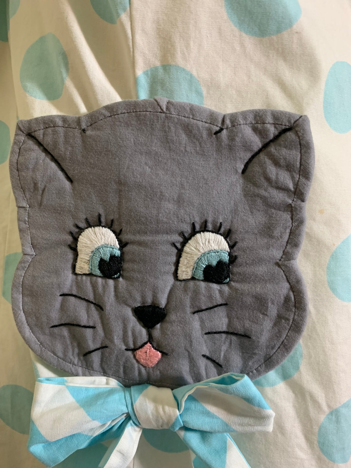 Polka Dot Kitty Cat Applique Mini Shift Dress circa 1960s