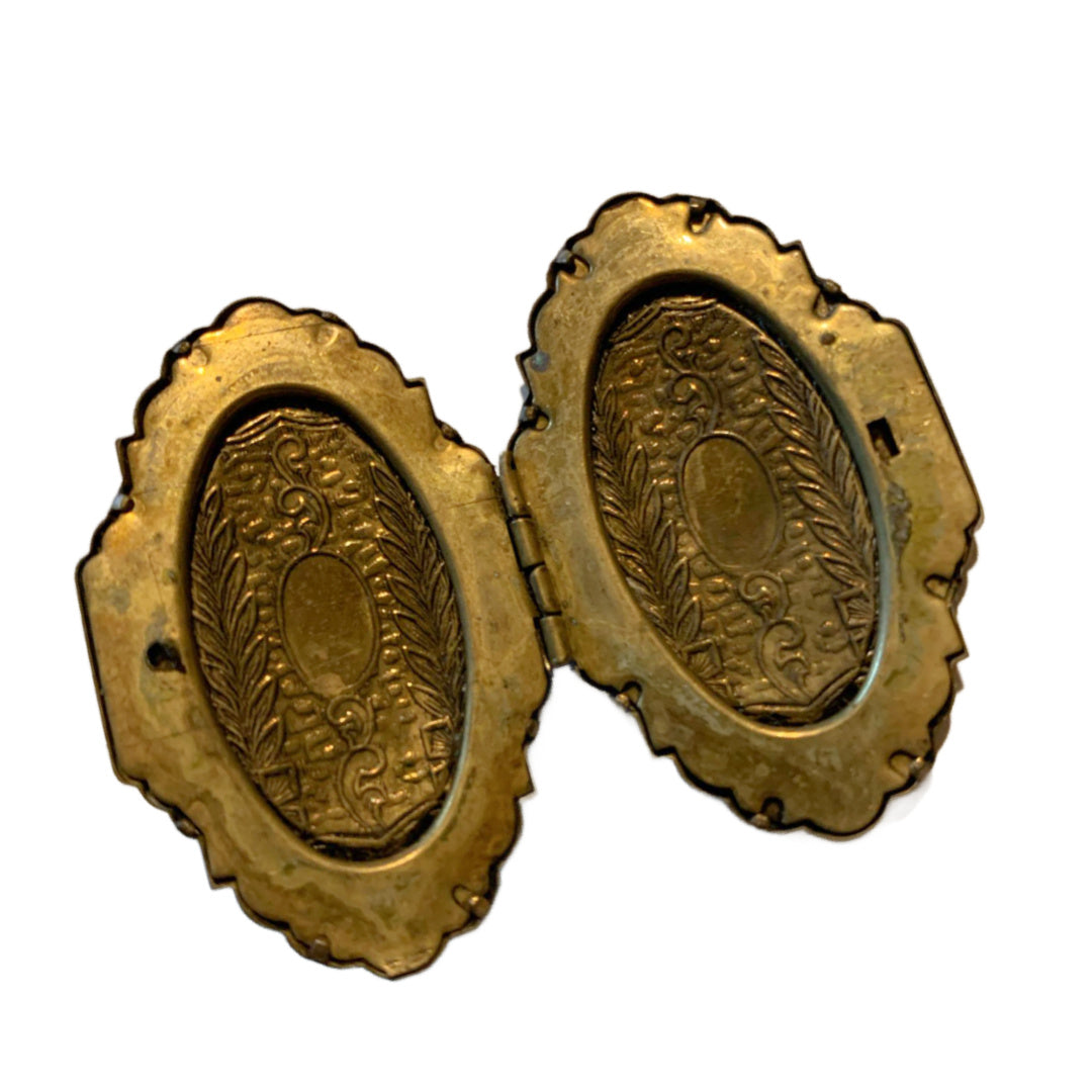 Book Style Etched Plated Gold Large Locket Brooch circa 1920s