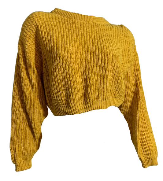 Yellow Classic Cropped Big Shoulder Sweater circa 1980s