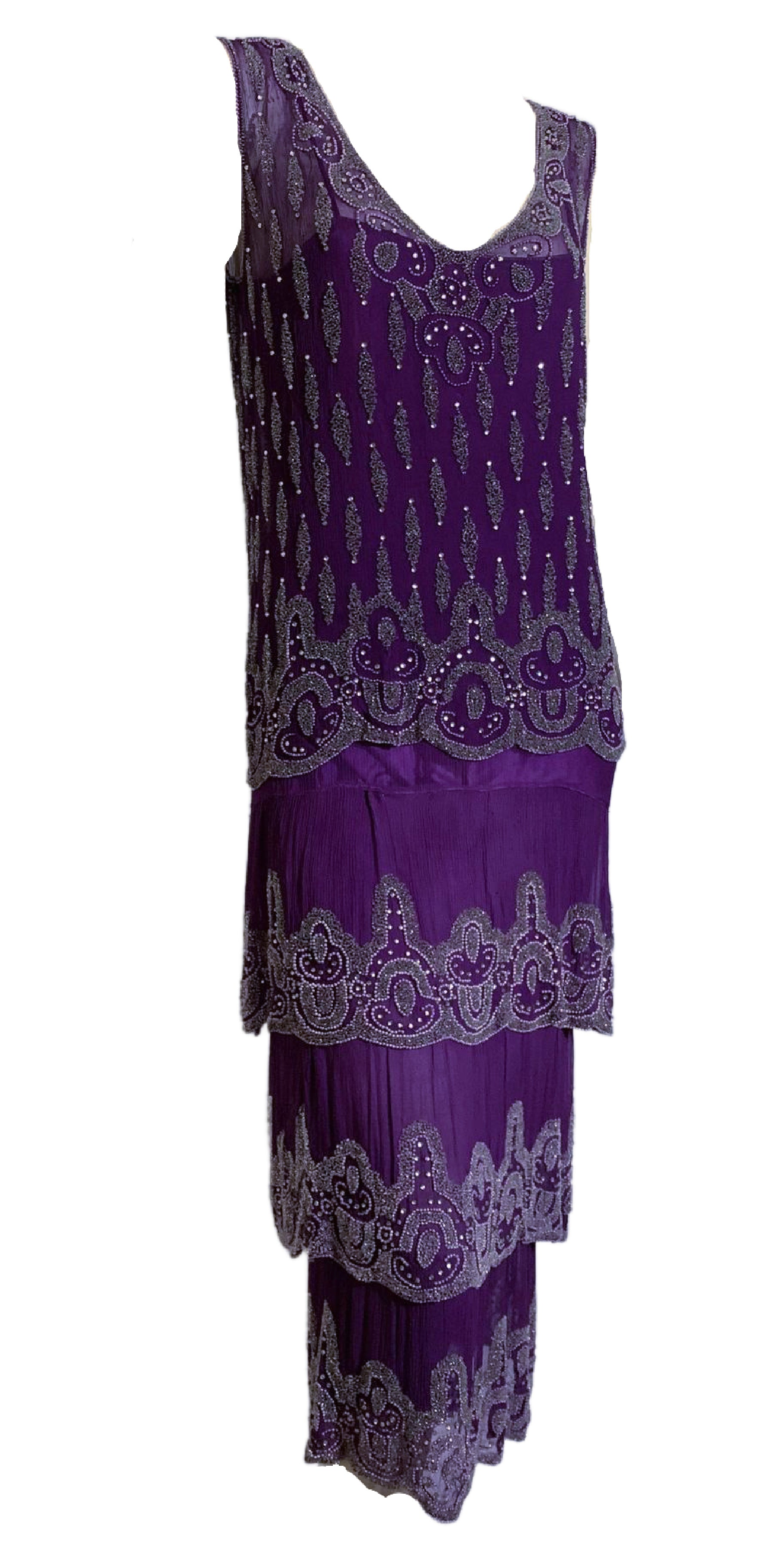 Vivid Violet Two Piece Beaded Silk Chiffon Dress circa 1920s Dorothea's Closet Vintage Vivid Violet Two Piece Beaded Silk Chiffon Dress circa 1920s Dorothea's Closet Vintage