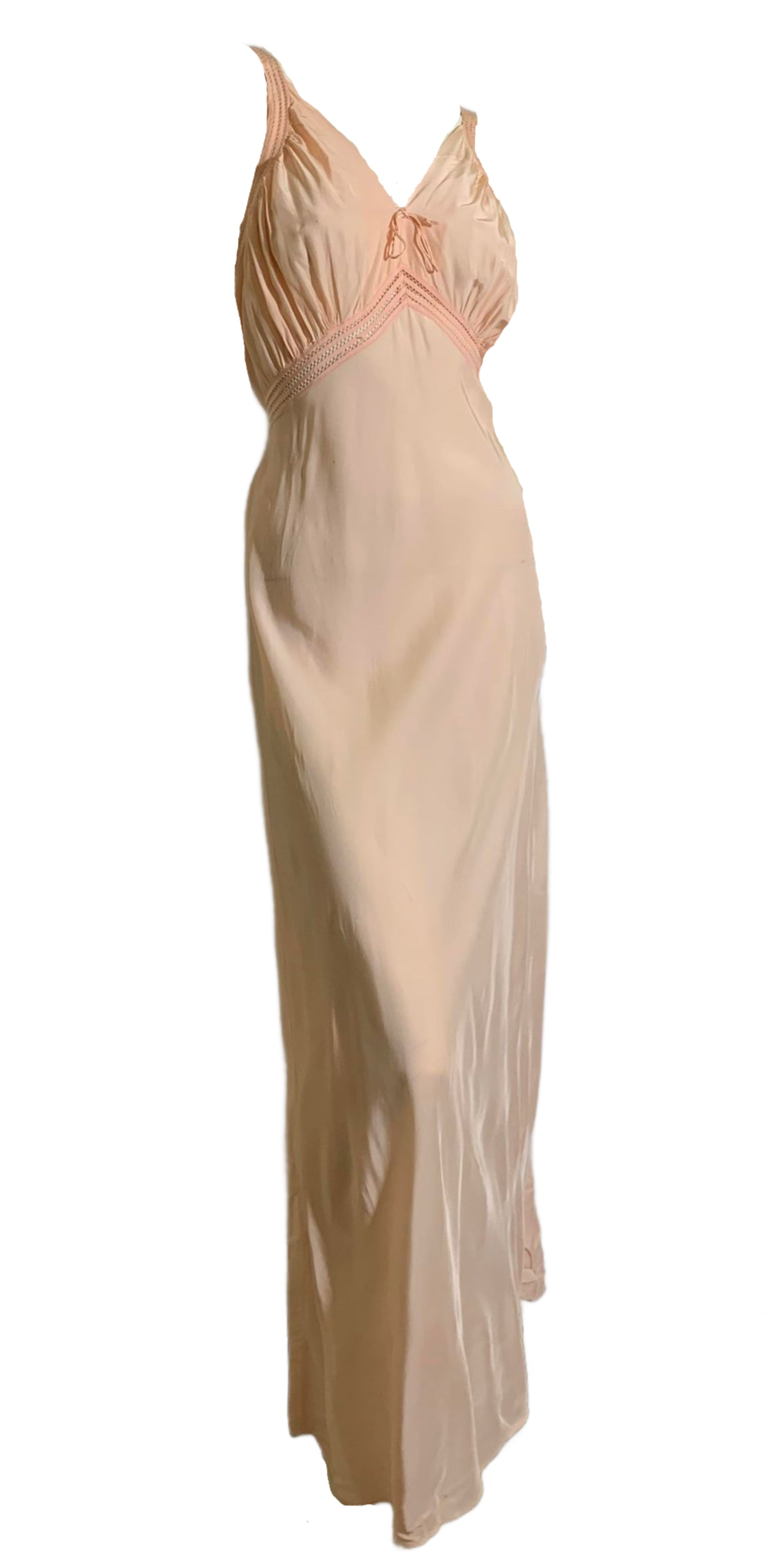 Peach Silk Bow Trimmed Bias Cut Nightgown circa 1930s Peach Silk Bow Trimmed Bias Cut Nightgown circa 1930s