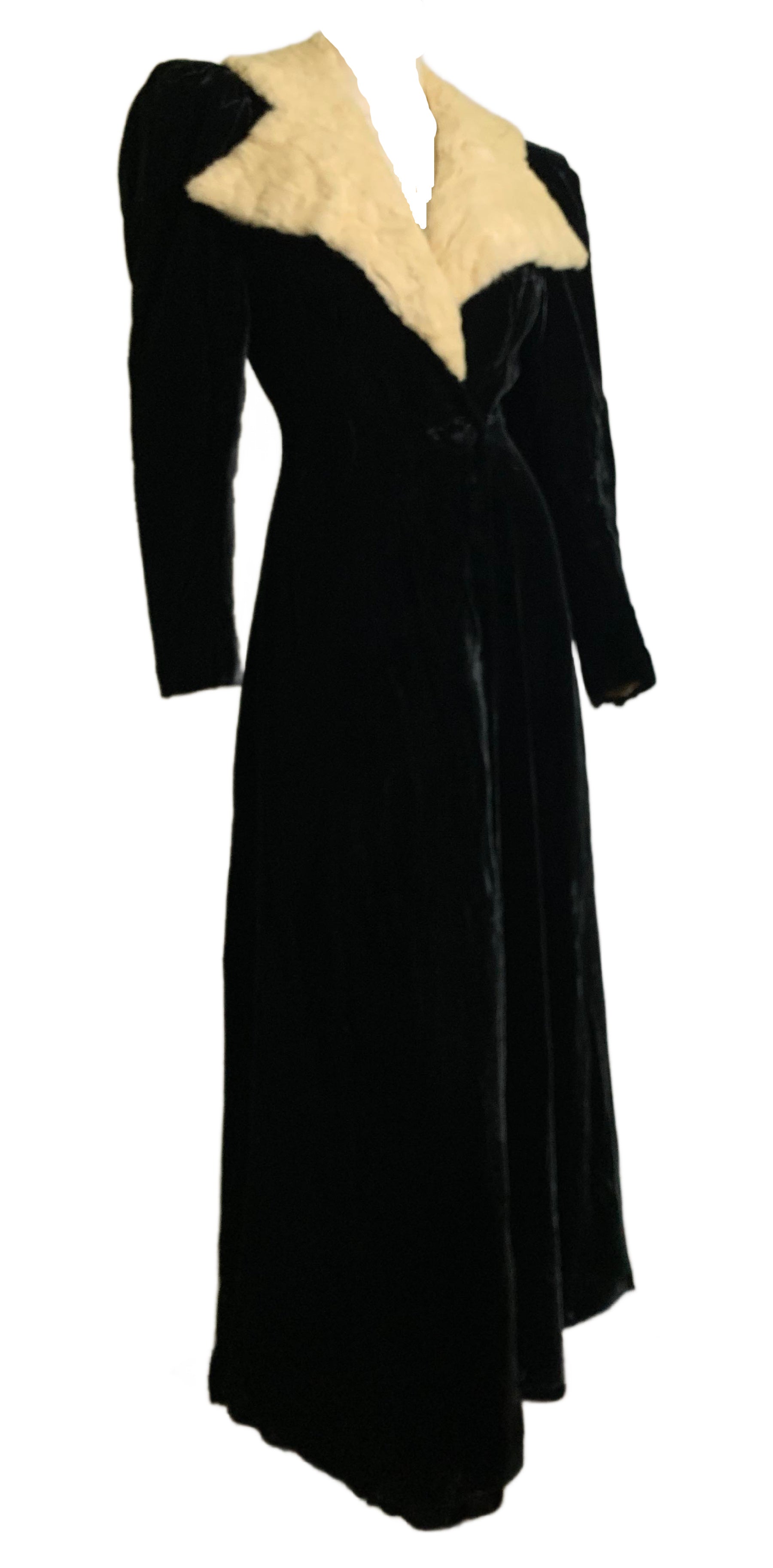 Iconic Black Velvet Princess Line Opera Coat with Ermine Collar