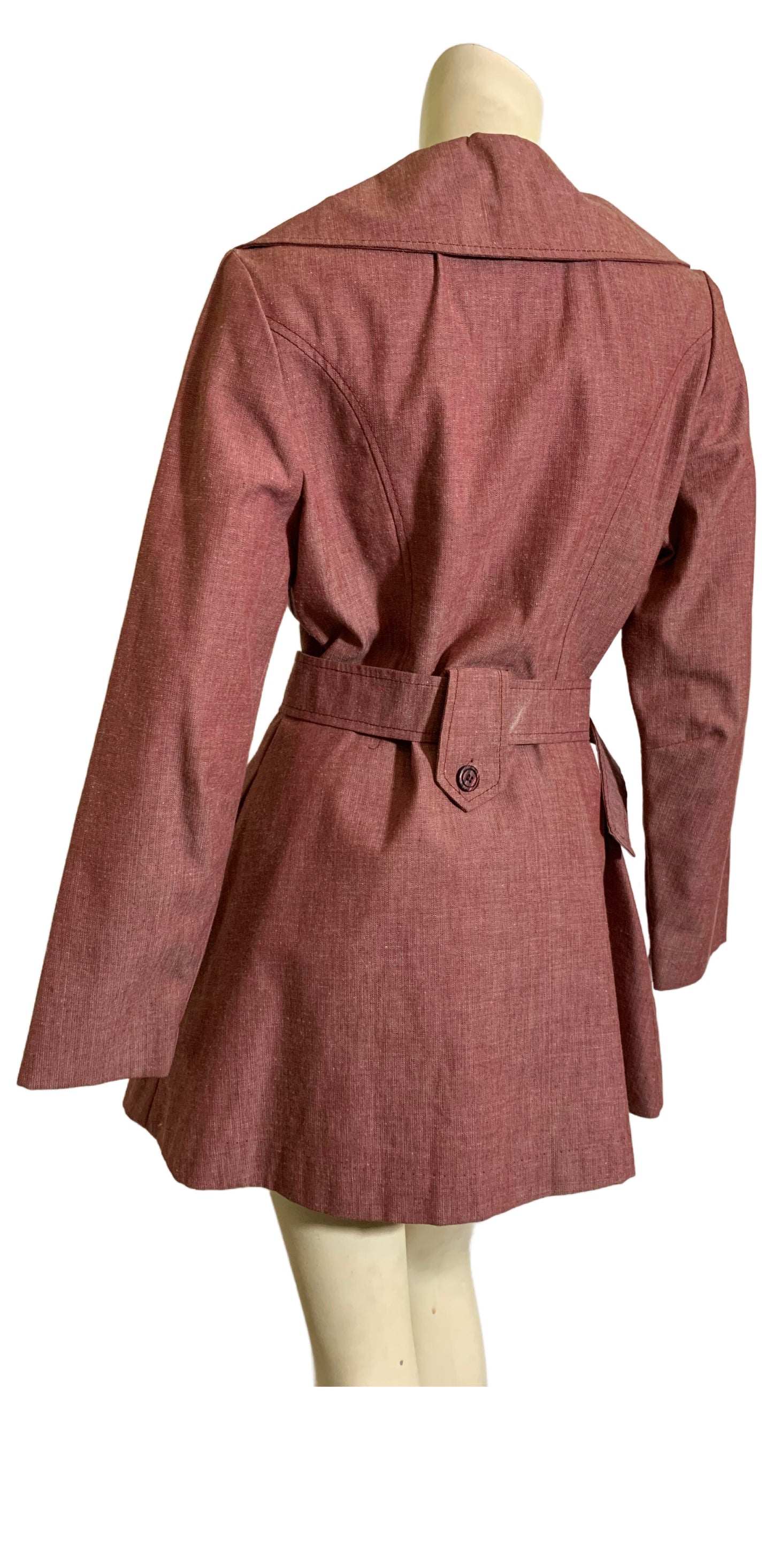 Pink Nipped Waist Mini Trench Coat Jacket circa 1970s