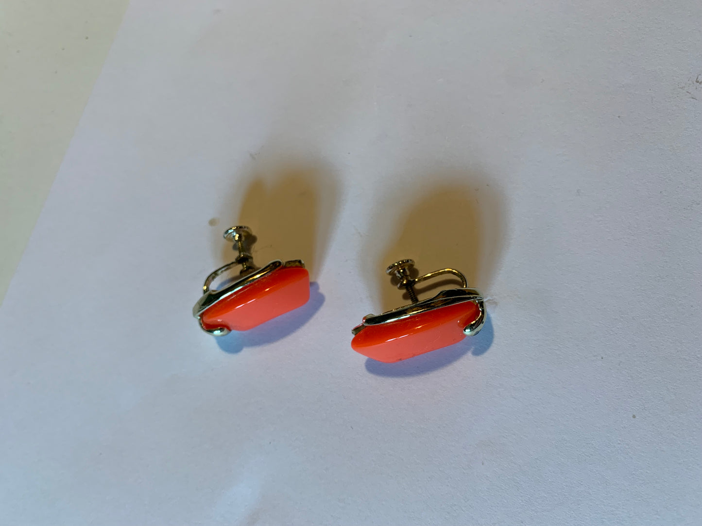 Funky Orange Thermoset Plastic Clip Earrings circa 1960s