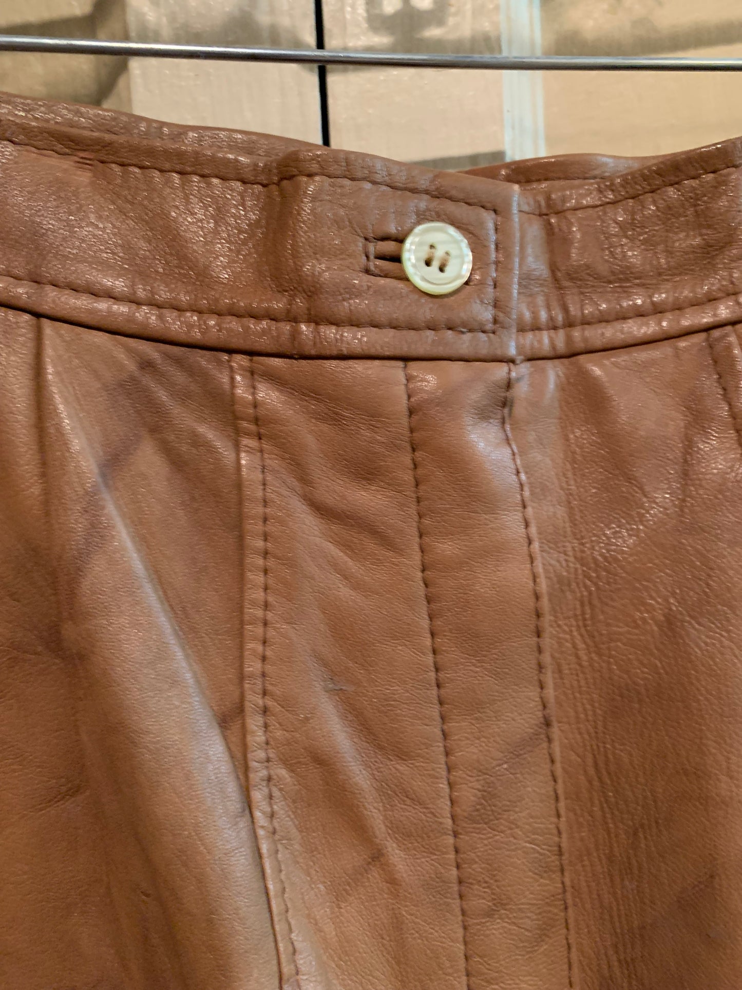 Caramel and Cocoa Brown Marbled Leather High Waist Pants circa 1980s