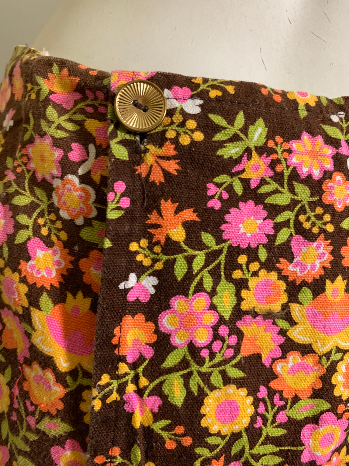 Ditsy Floral Print Hopsack Mini Skort Shorts Skirt circa 1970s