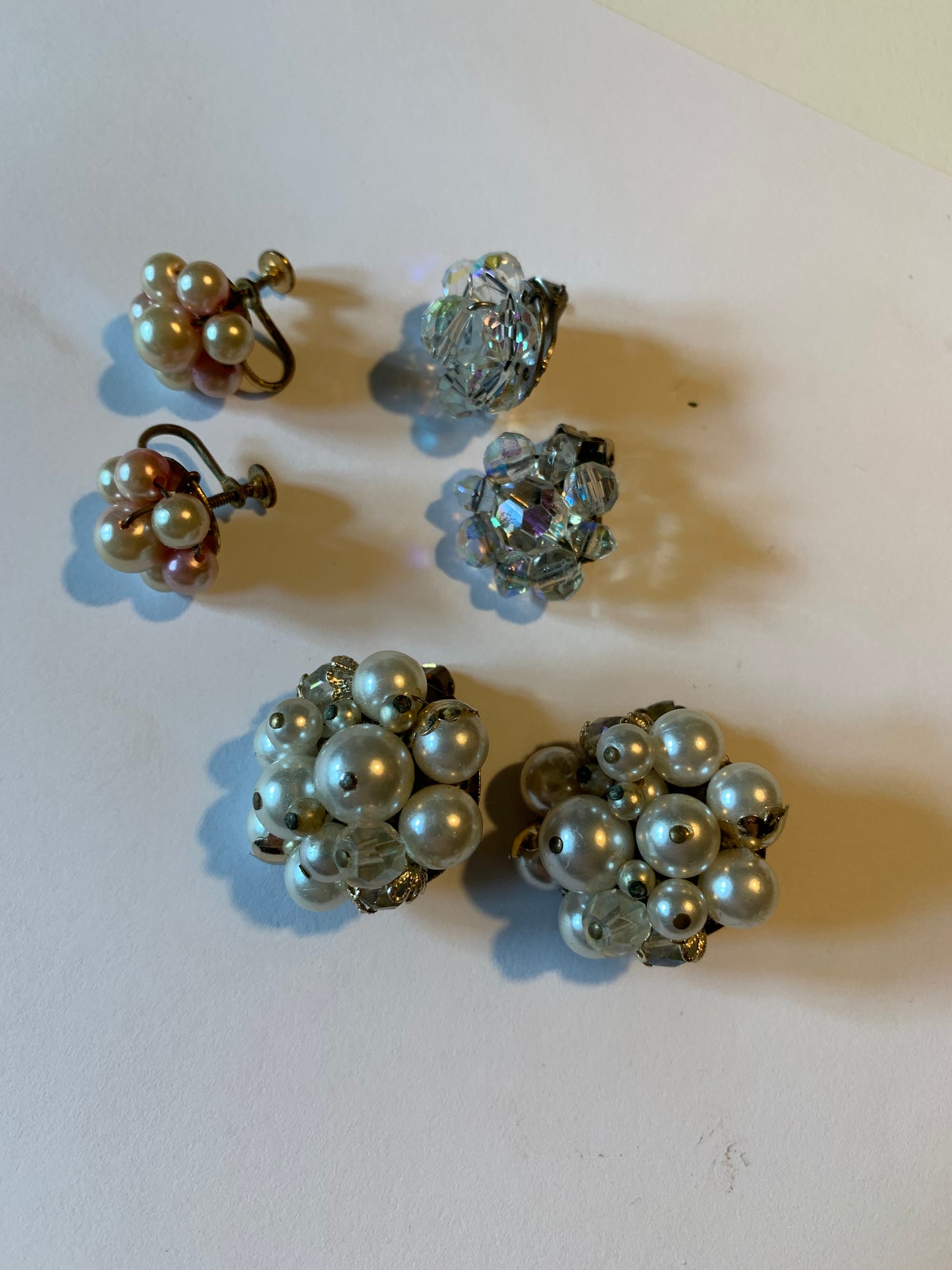 Beads and Faux Pearls Button Clip Earrings Lot circa 1960s