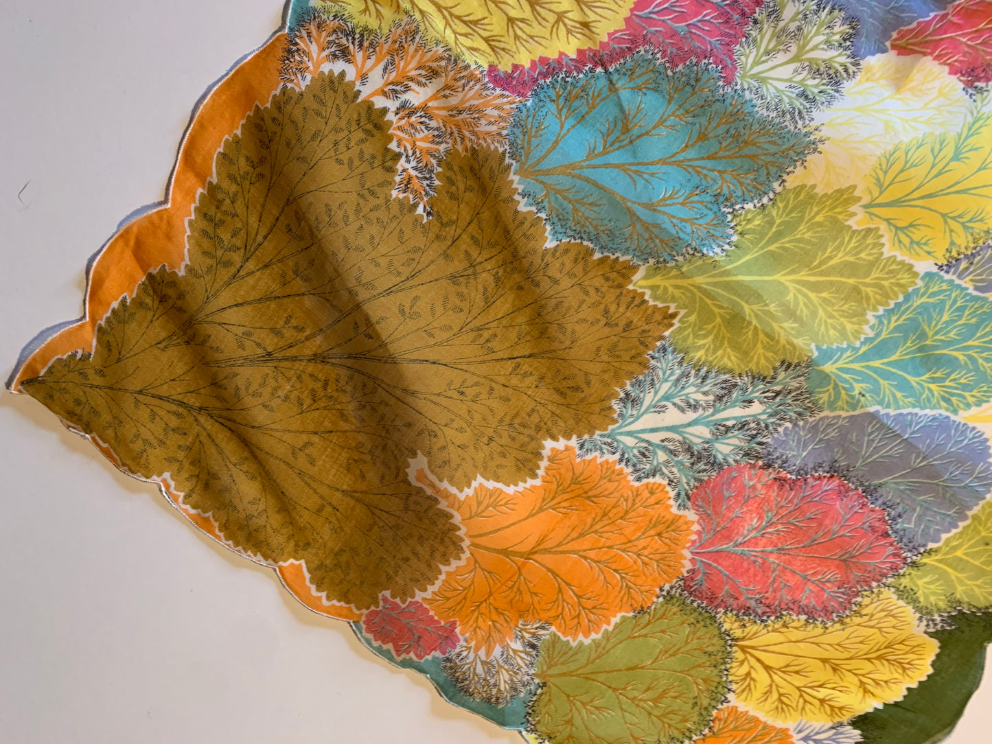Multicolor Leaf Print Cotton Handkerchief circa 1950s