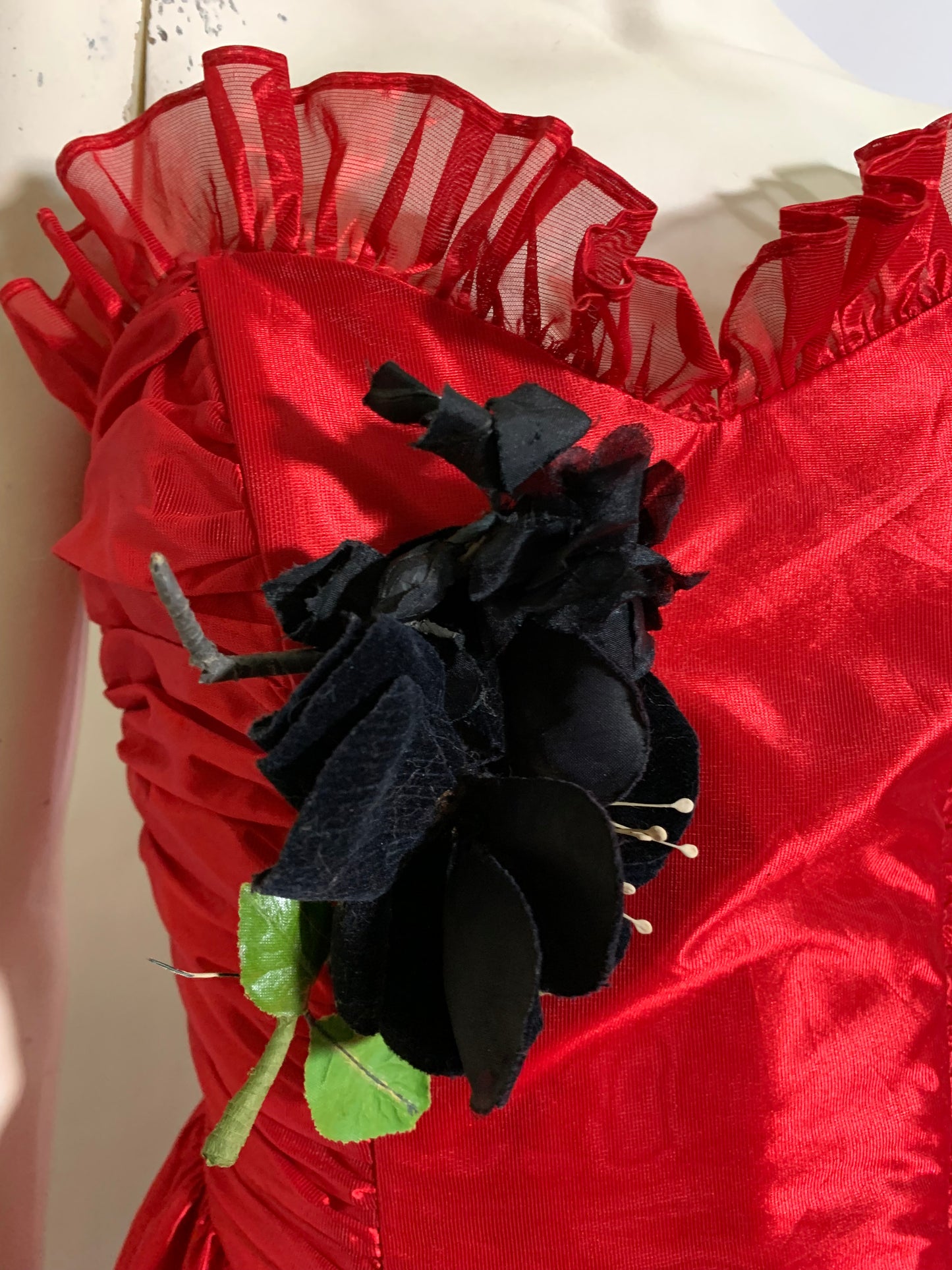 Shimmering Cherry Red Strapless Prom Dress circa 1980s