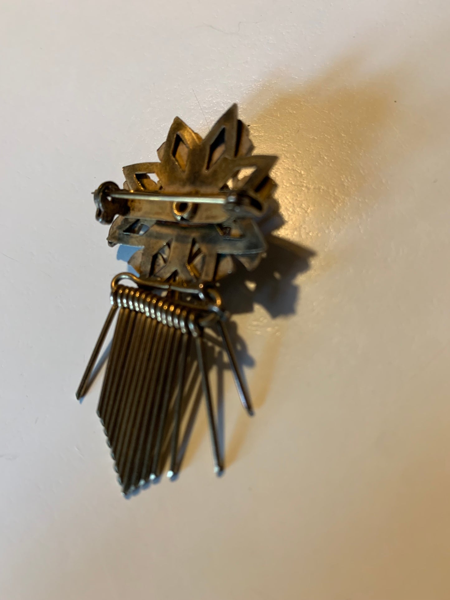 Enameled Flower Metal Fringed Brooch circa 1940s