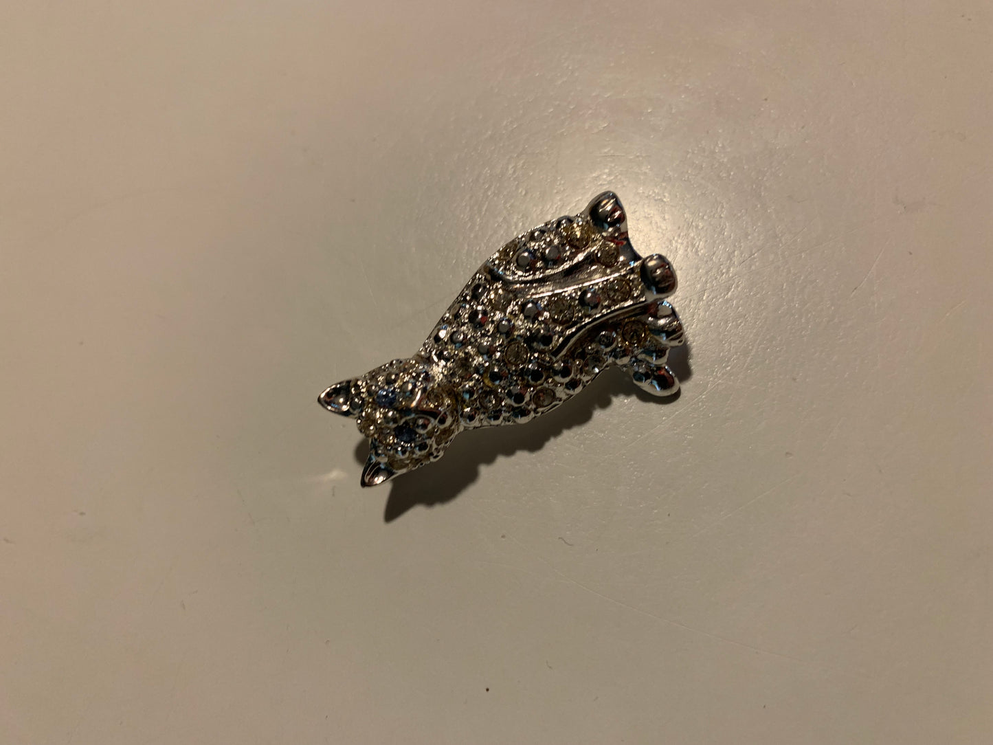 Sweet Kitty Cat Rhinestone Brooch circa 1960s