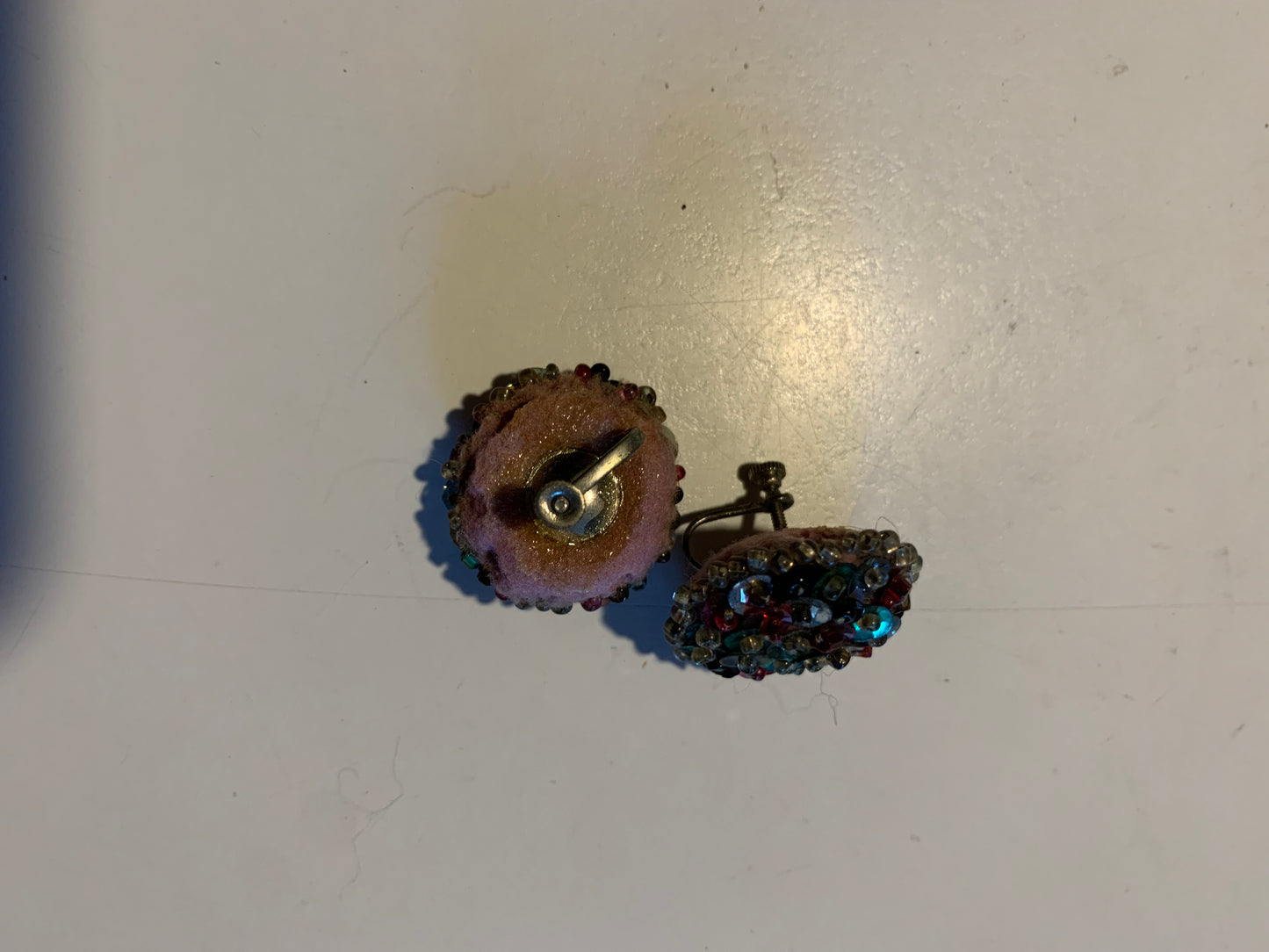 Gelatin Rainbow Sequin Clip Earrings circa 1940s