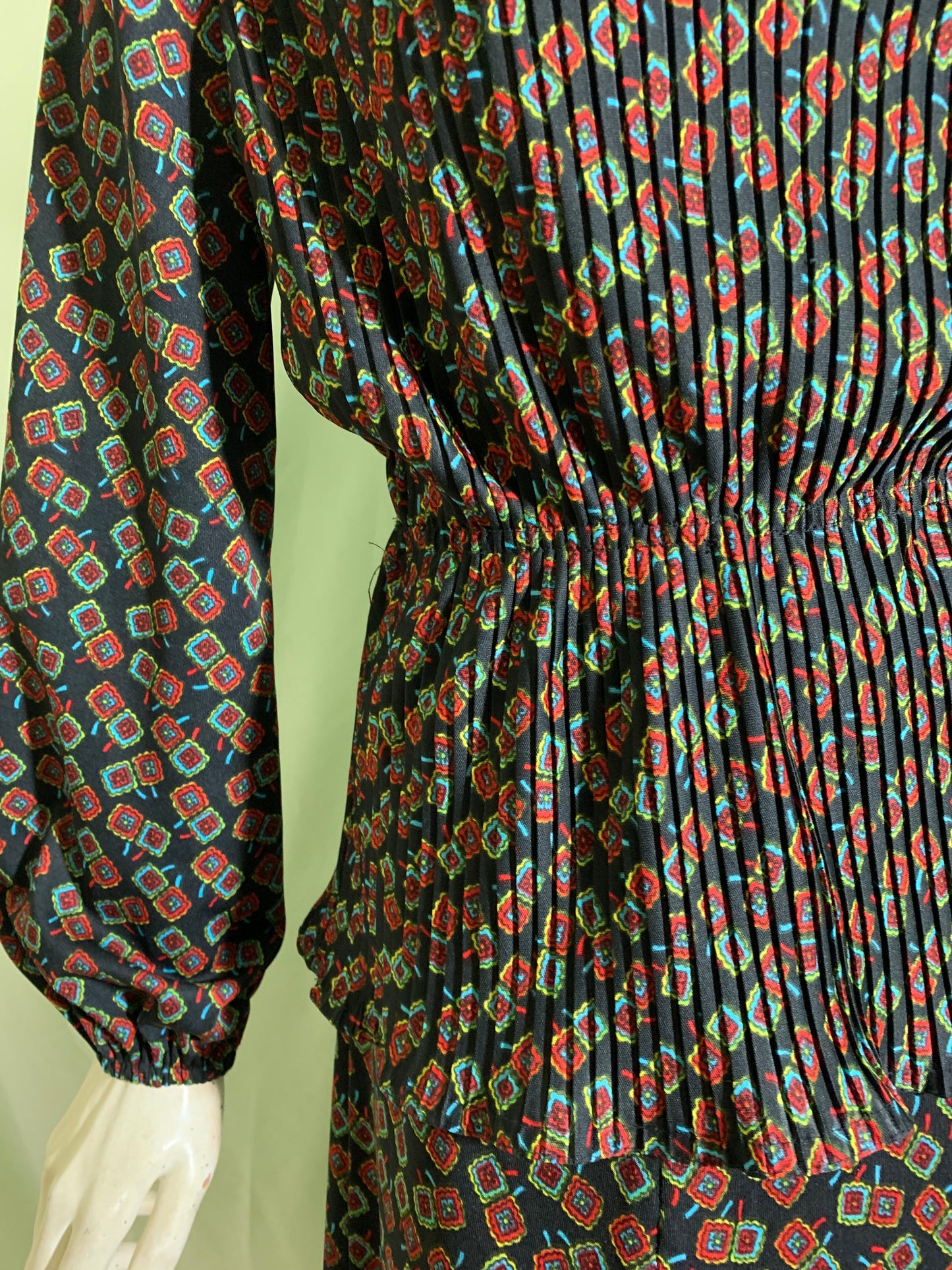 Pleated Blouson Top and Skirt 2 pc Dress circa 1970s
