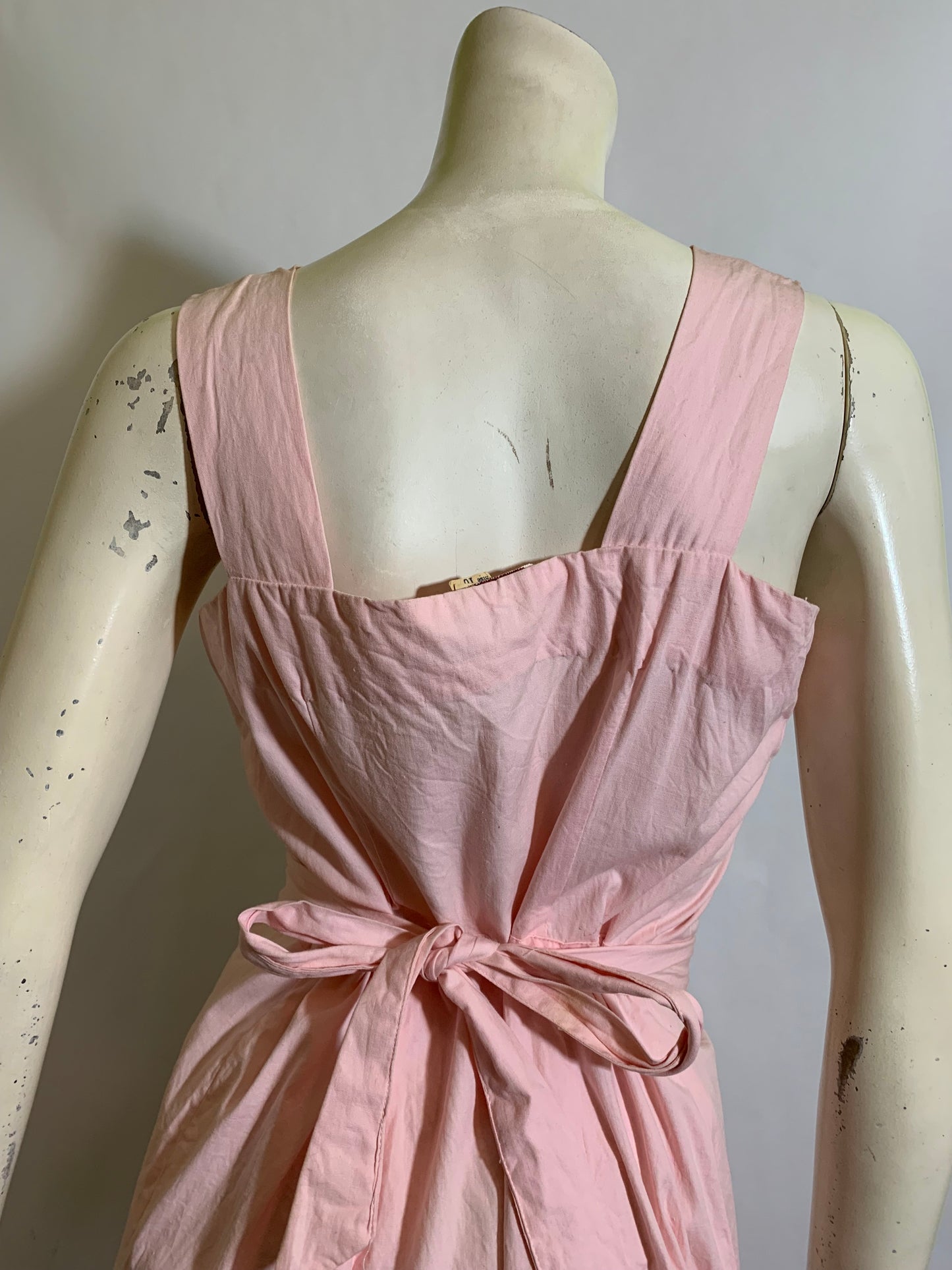 Sweet Pink Cotton Maternity Sun Dress Adjustable Waist circa 1940s