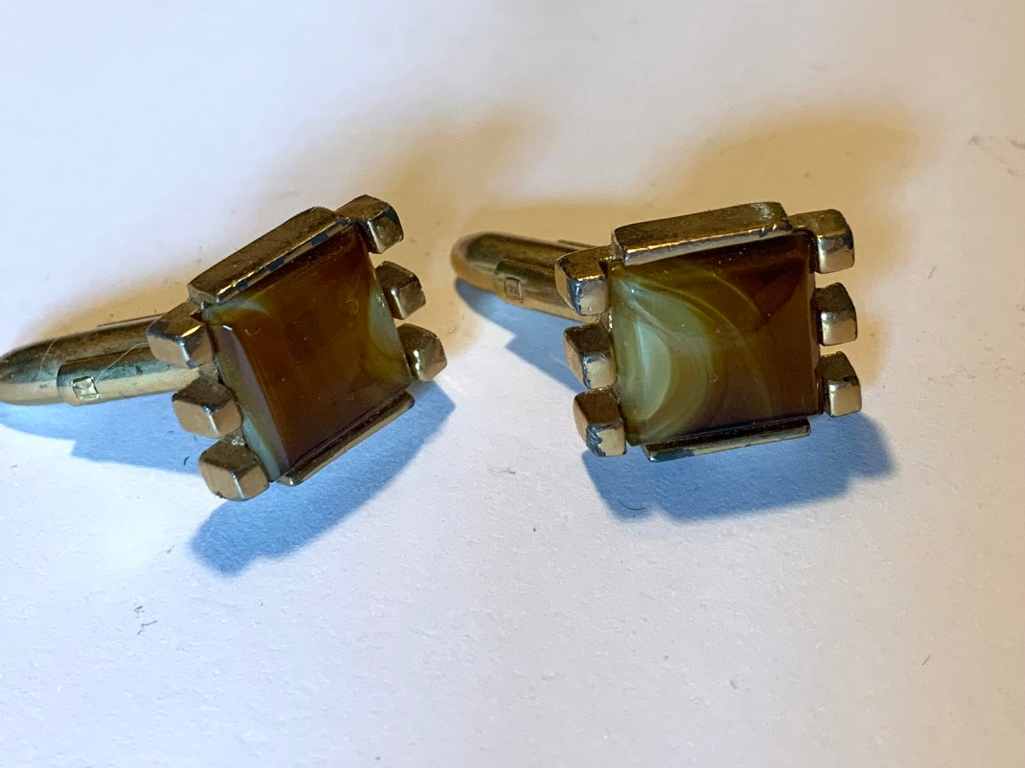 Golden Brown and Cream Stone Cufflinks circa 1960s