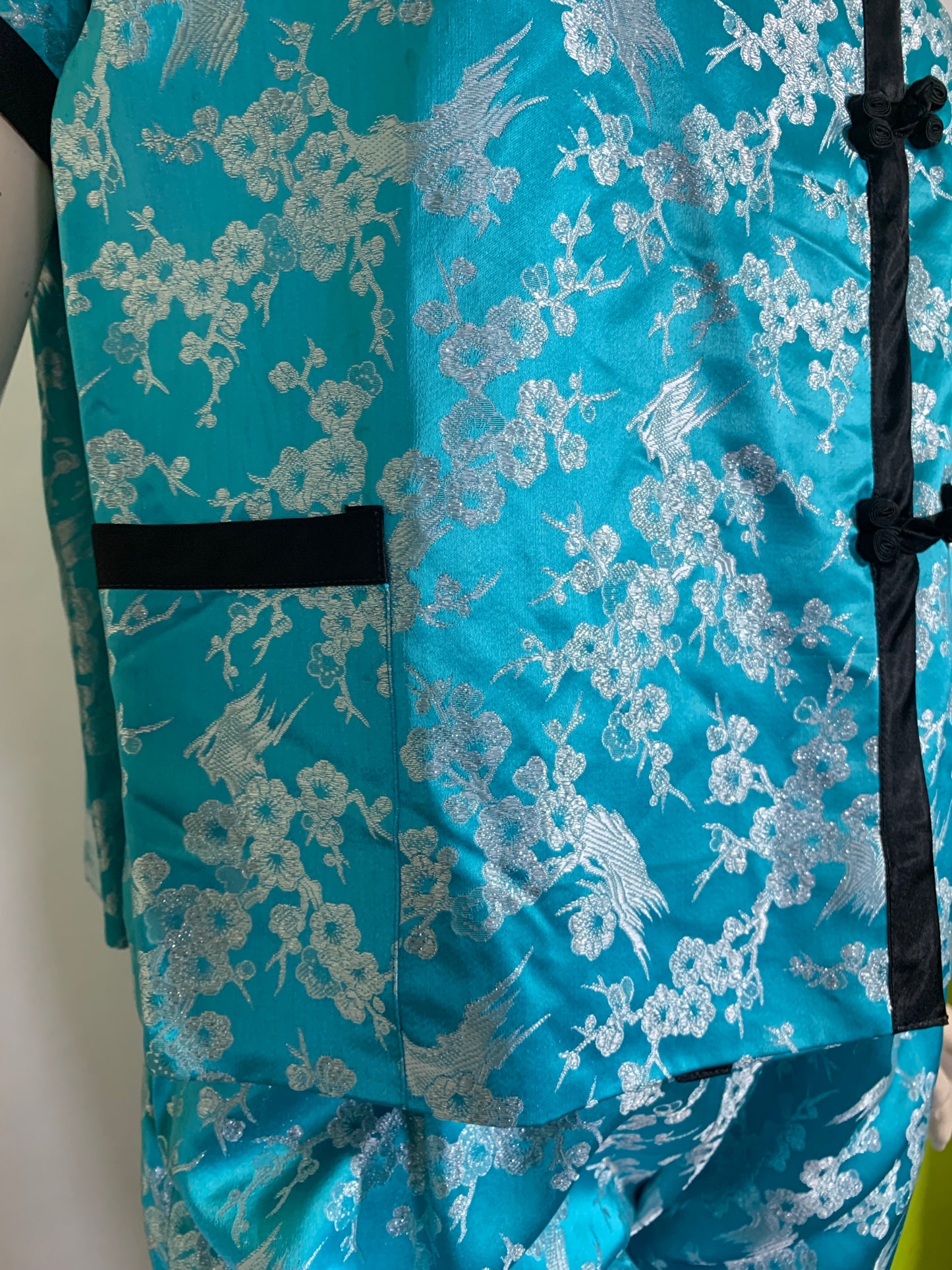 Silver and Blue Asian Style 2 Pc Pajama Set circa 1960s