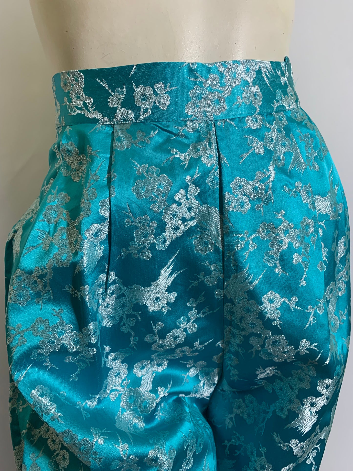 Silver and Blue Asian Style 2 Pc Pajama Set circa 1960s