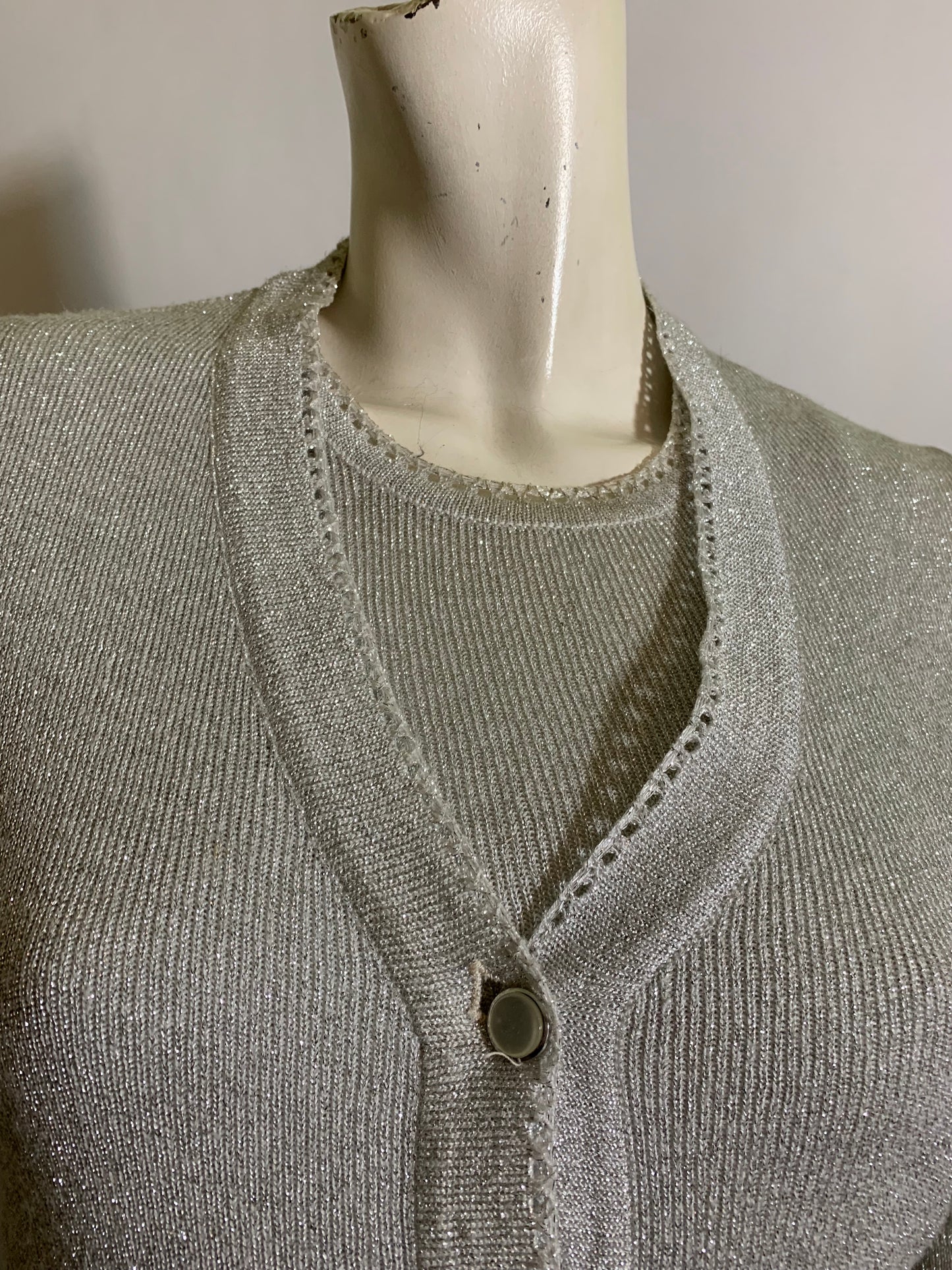 Metallic Silver Knit Cardigan and Tank Set circa 1970s