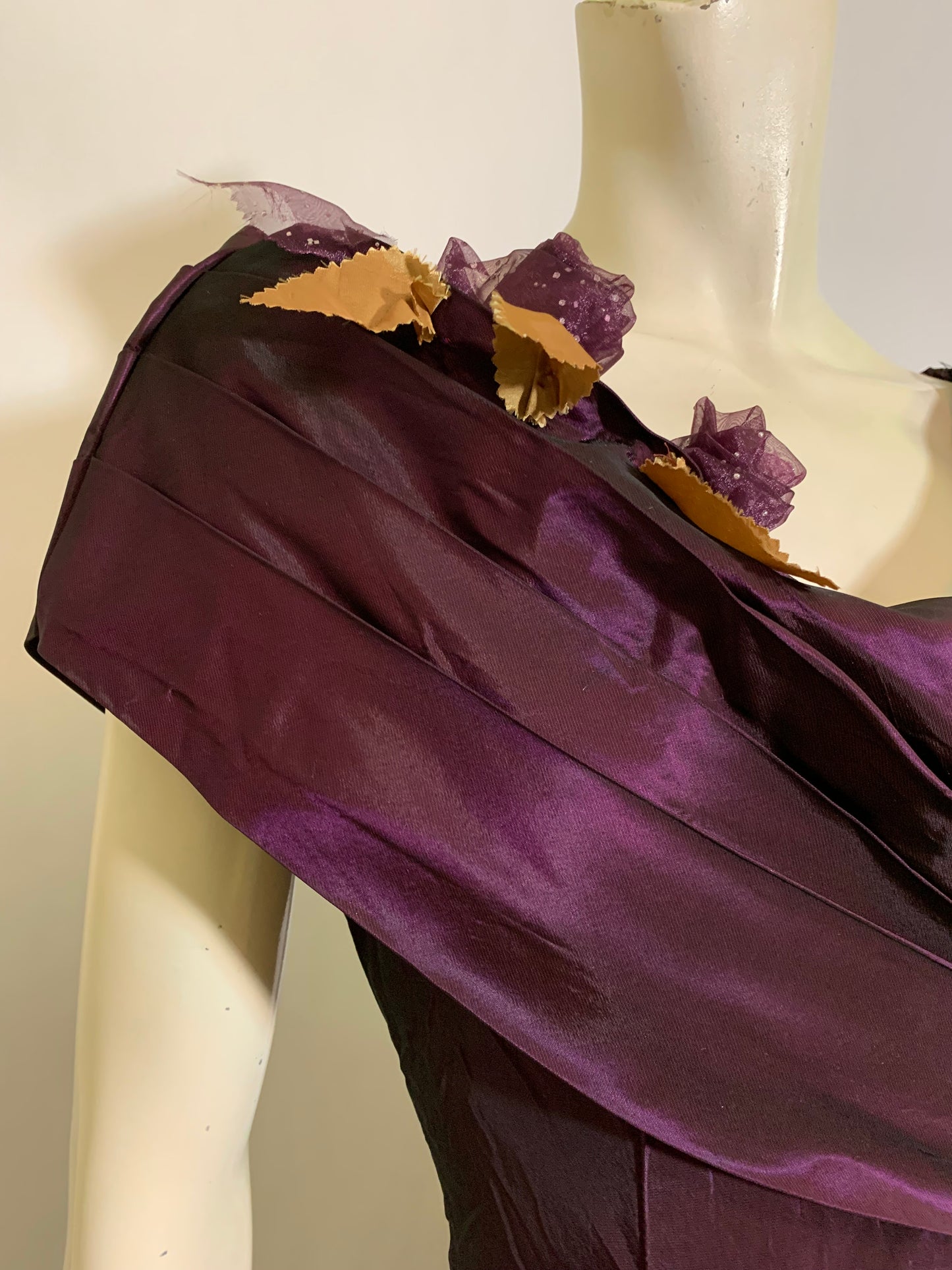 Brilliant Purple Changeable Taffeta Party Dress with Flower Accents circa 1980s