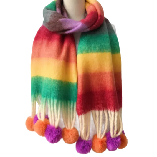 Candied- the Candy Striped Pom Pom Trimmed Winter Scarf 9 Color Ways