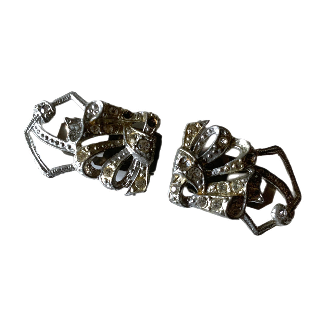 Silver Pot Metal Rhinestones Set of Fur Clips circa 1930s