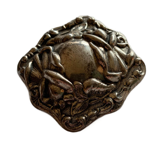 Art Nouveau Repoussé Silver Floral Brooch circa 1980s