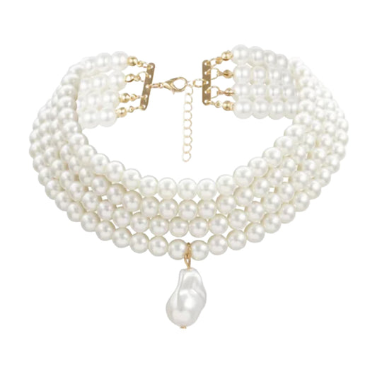 Duchess- the Multistrand Faux Pearl Choker Necklace with Pendant 2 Styles