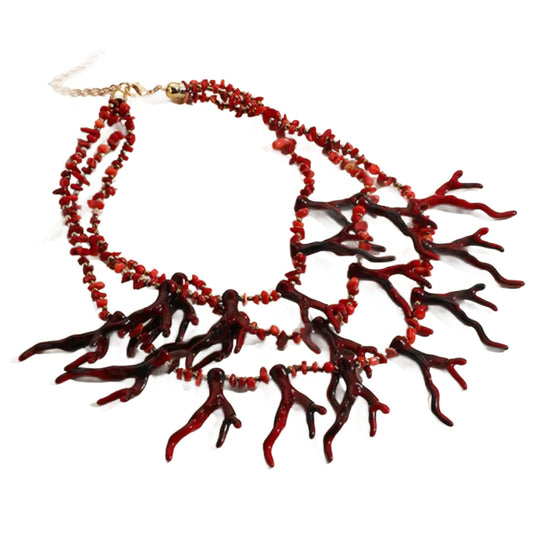 Reefer- the Coral Branch Beaded Triple Strand Acrylic Necklace 6 Colors