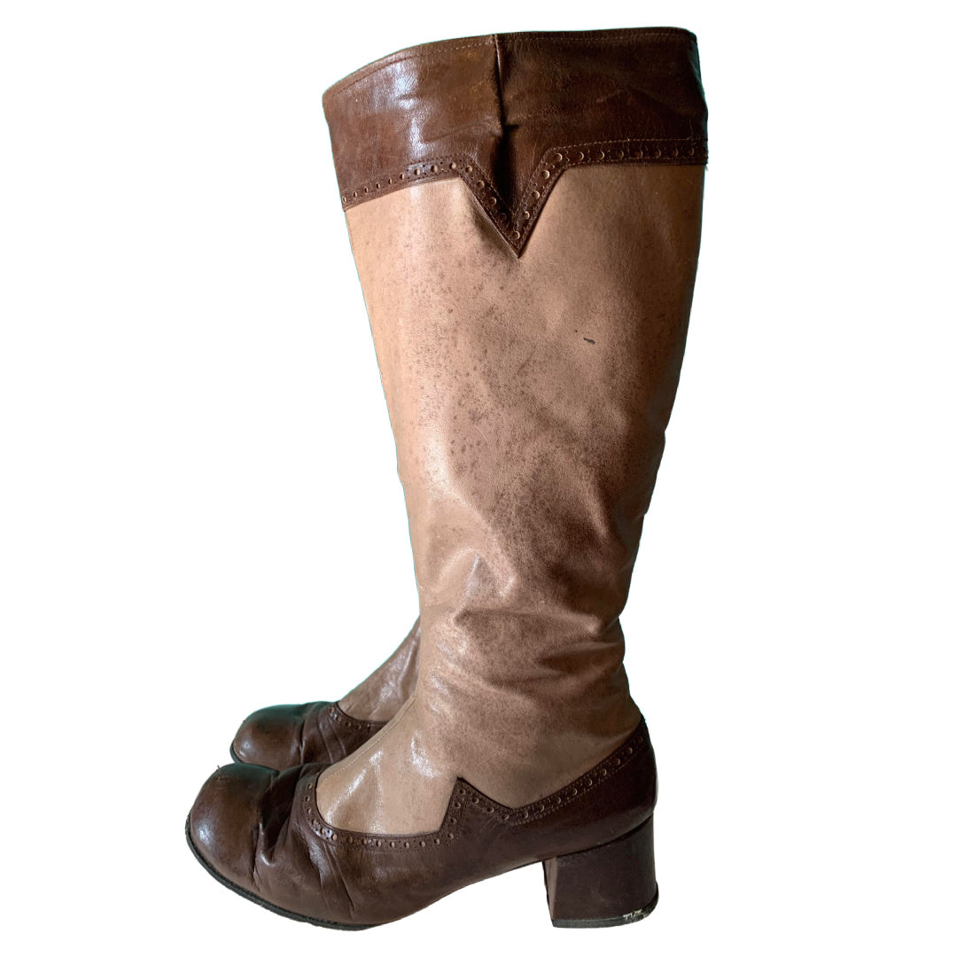 Spat Style Knee High Zip Side Fashion Boots circa 1970s