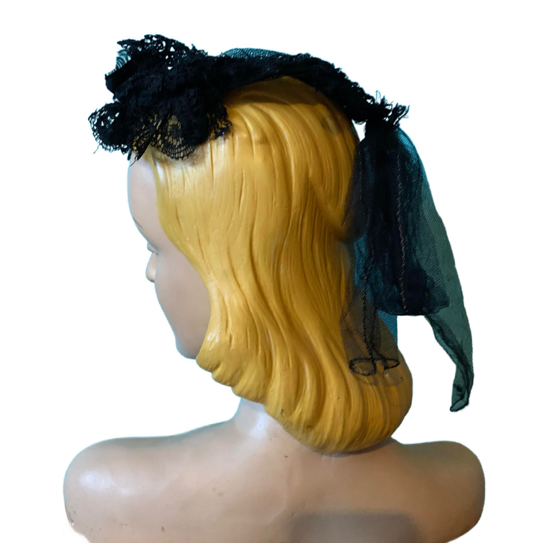 Charming Little Black Silk and Lace Hat circa 1890s