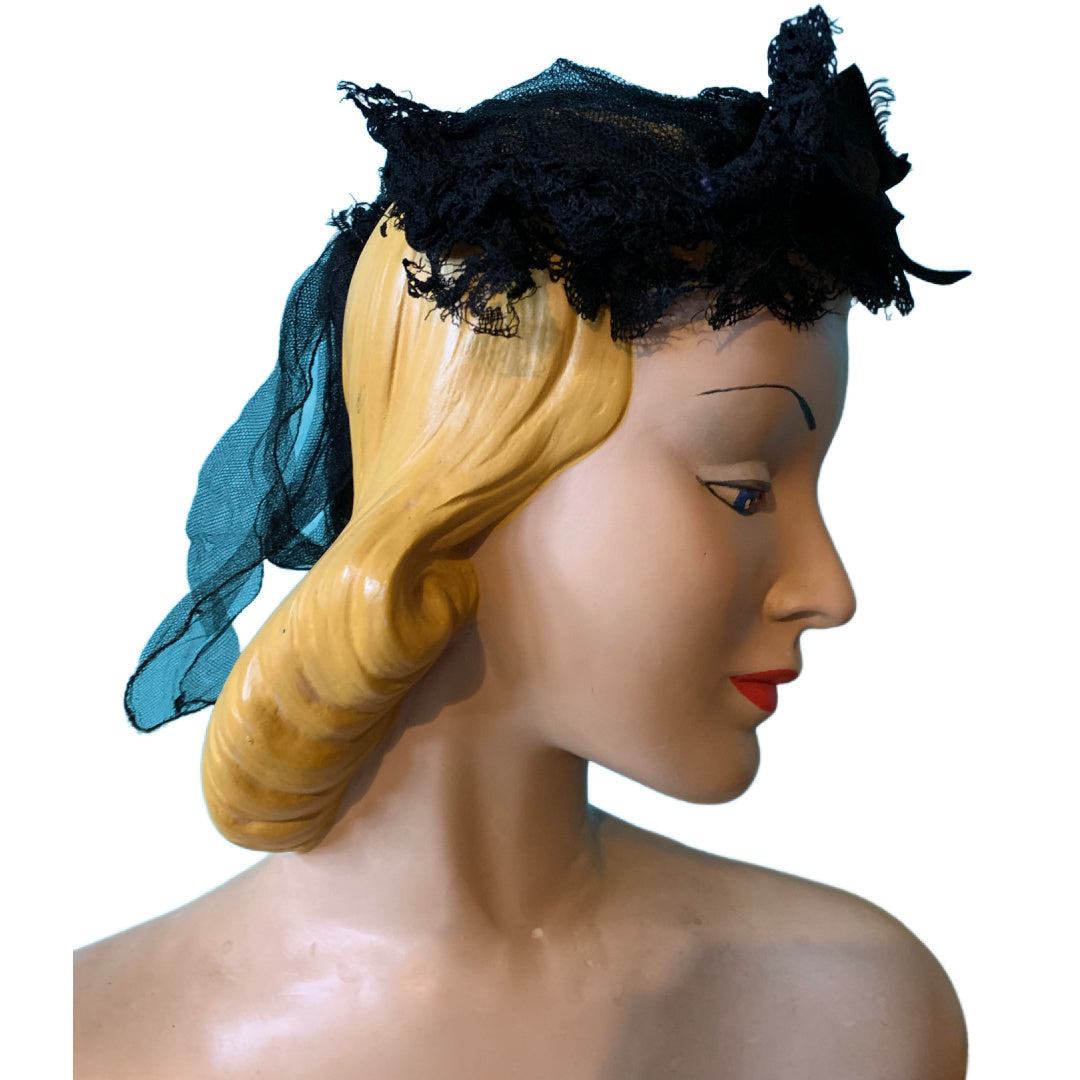 Charming Little Black Silk and Lace Hat circa 1890s