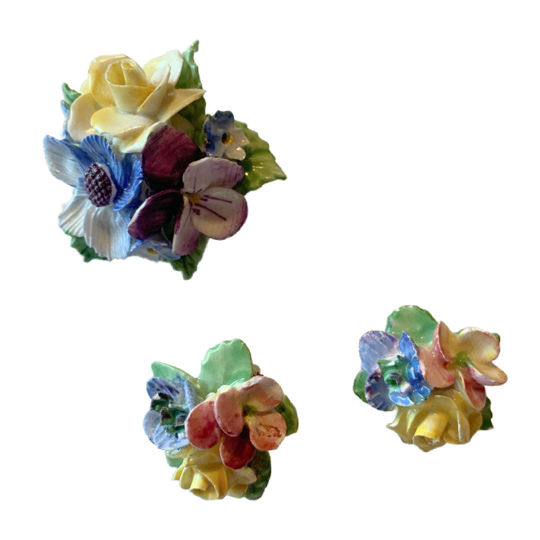 Coalbrook China Flower Brooch and Earring Demi Set circa 1950s