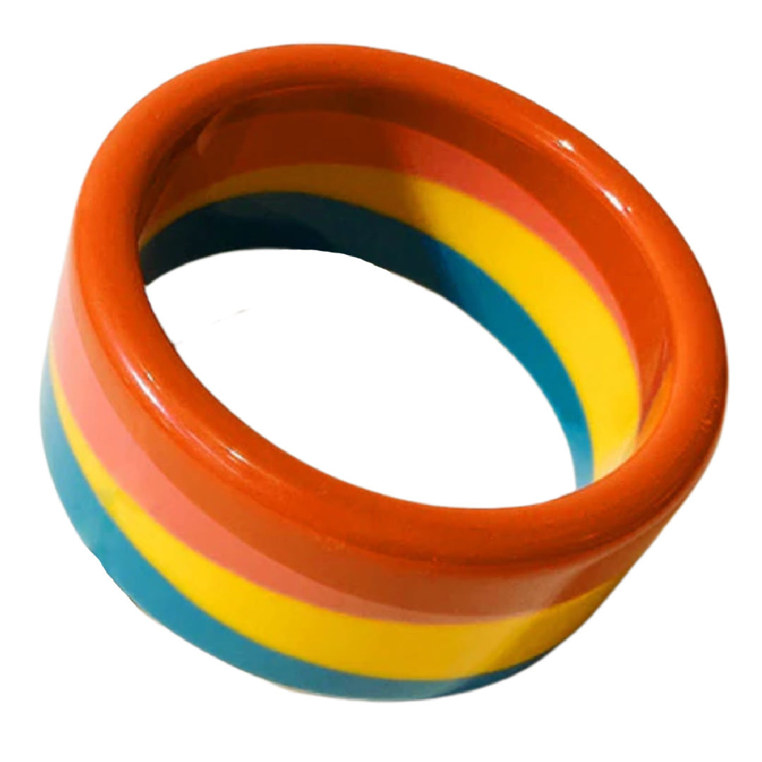 Different Coloured Stripe Chunky Plastic Ring - NEW Retro 80's - ONE RING