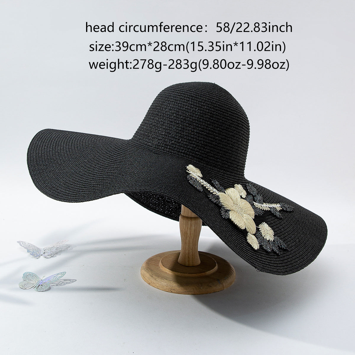 Neva- the Wide Brim Straw Hat with Floral Accent 2 Colors