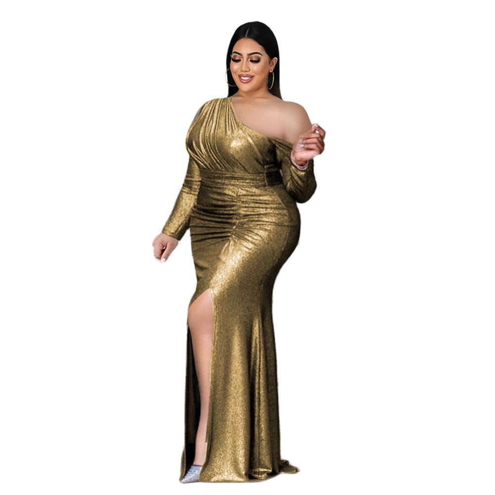Bronzed- the Bronze Metallic One Shoulder Dress Plus Sizes