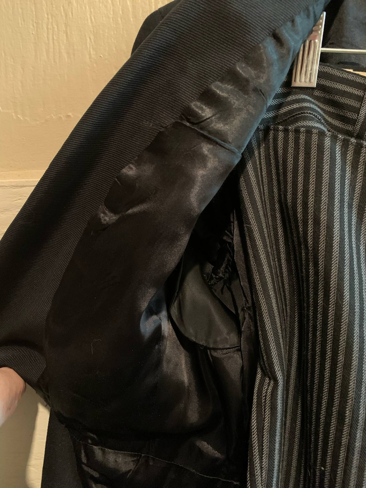 Black Tuxedo Jacket with Pinstriped Pants Morning Suit circa 1930s