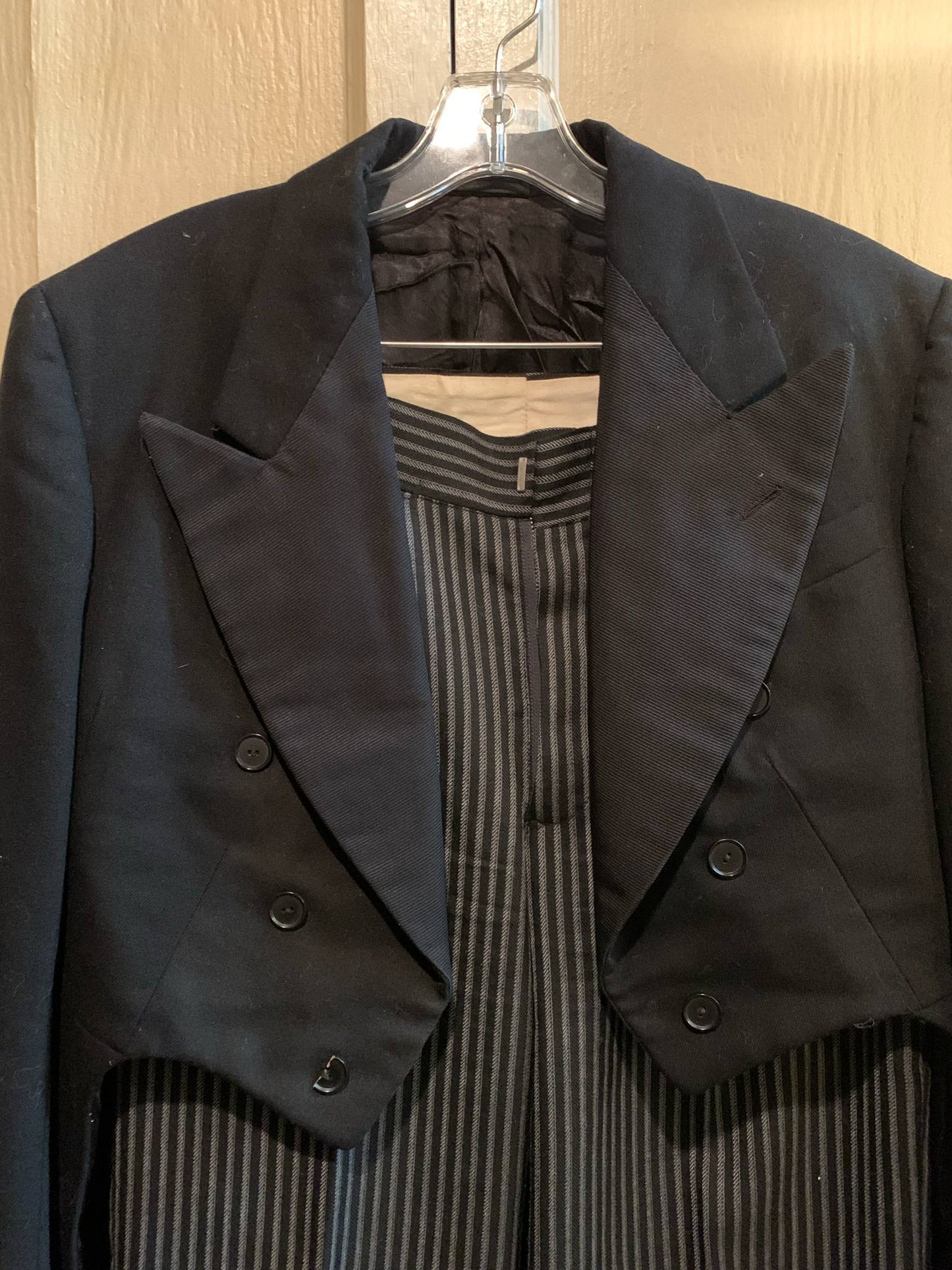 Black Tuxedo Jacket with Pinstriped Pants Morning Suit circa 1930s