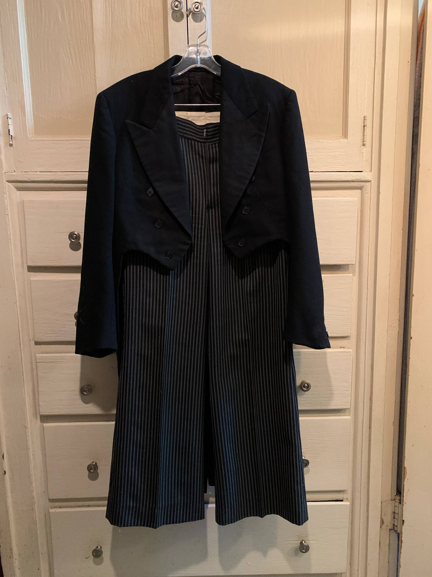 Black Tuxedo Jacket with Pinstriped Pants Morning Suit circa 1930s