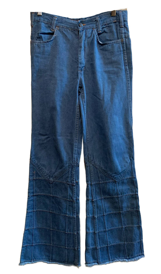 Patchwork Hem Frayed Bell Bottom Jeans circa 1970s